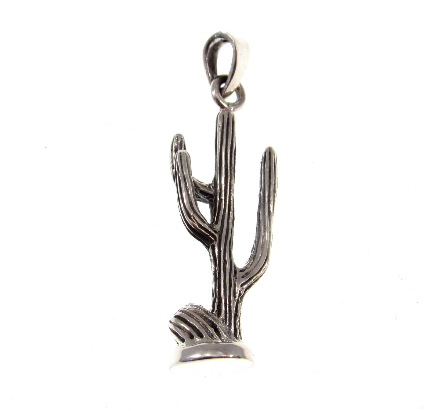 Handcrafted Solid 925 Sterling Silver 3D Desert Southwest Arizona Saguaro Cactus Pendant