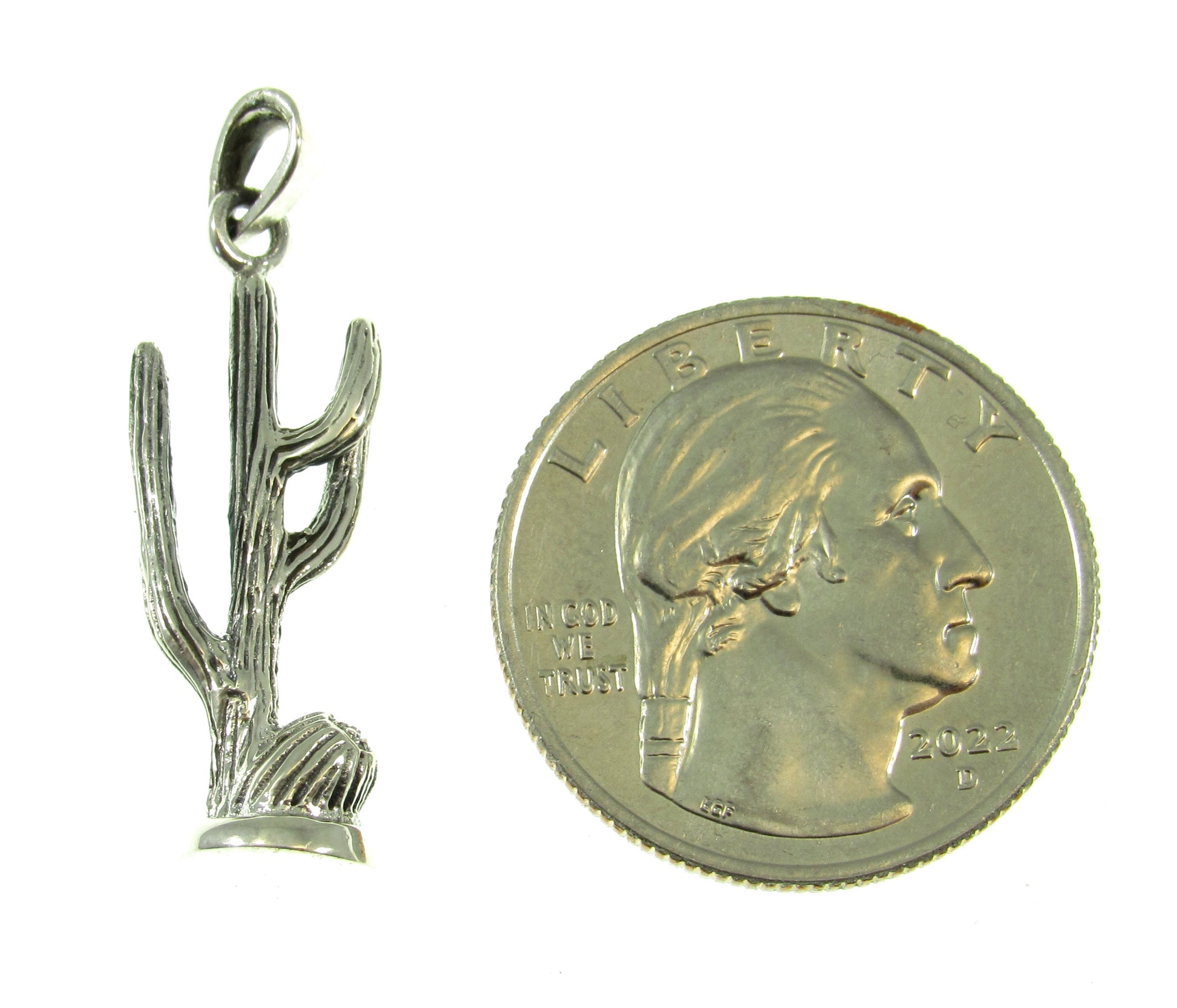 Handcrafted Solid 925 Sterling Silver 3D Desert Southwest Arizona Saguaro Cactus Pendant