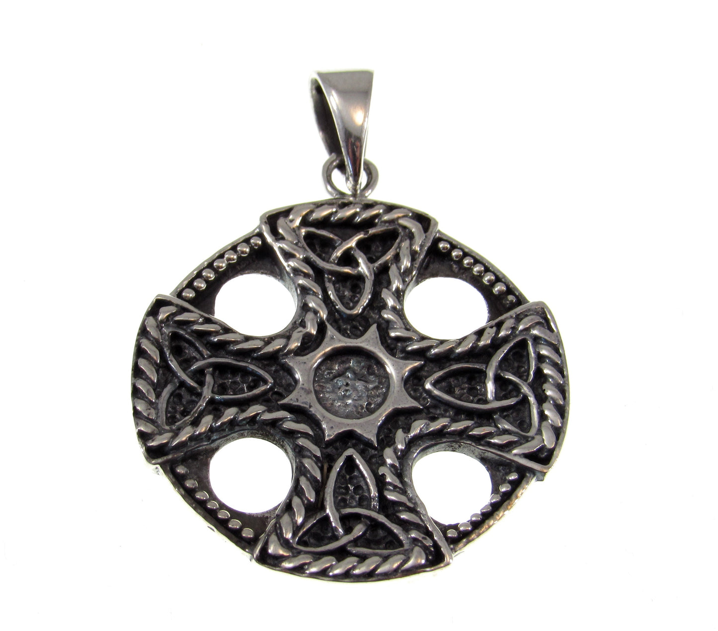 Solid 925 Sterling Silver Celtic Trinity Knot Iron Cross Pendant
