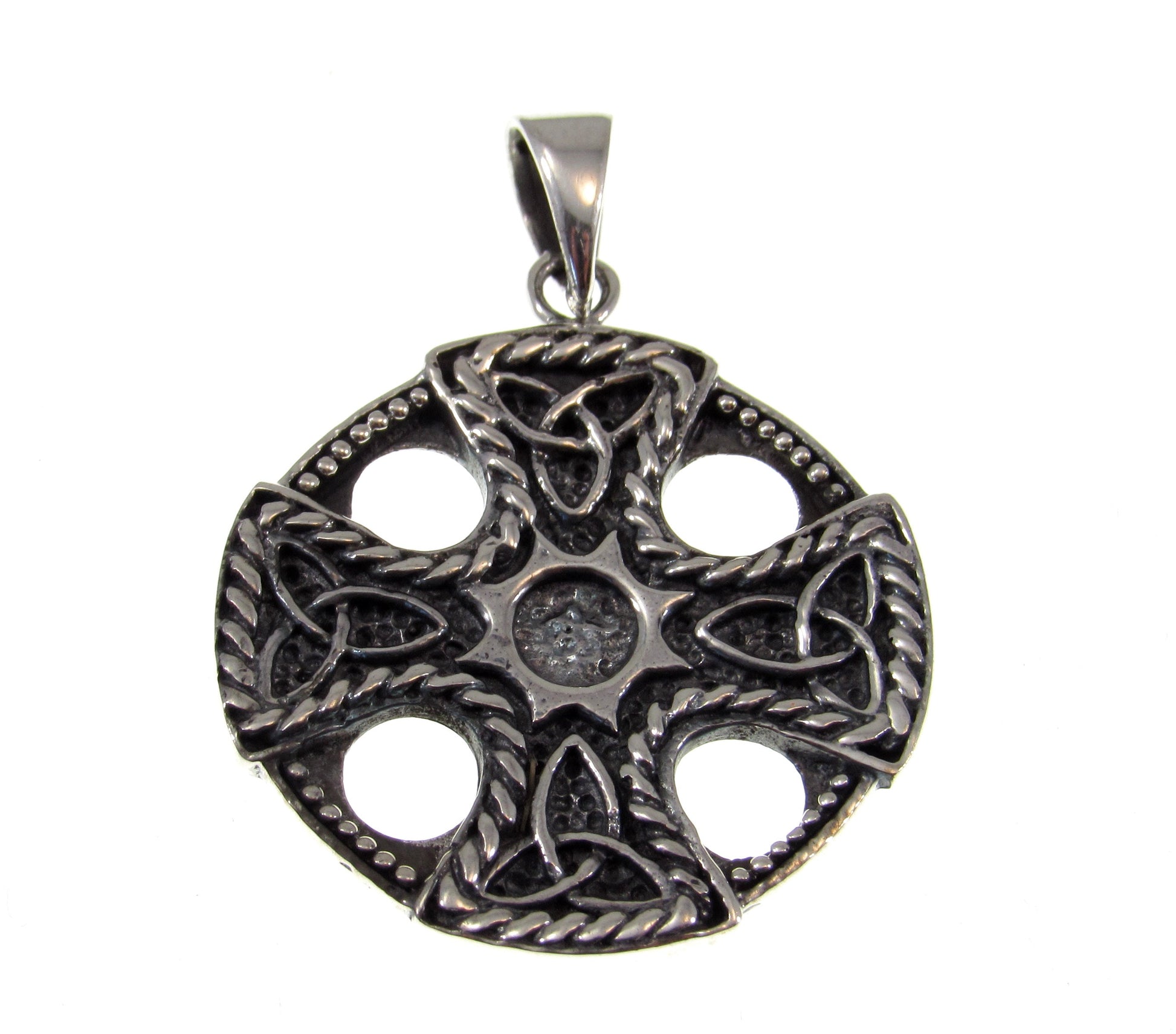 Solid 925 Sterling Silver Celtic Trinity Knot Iron Cross Pendant