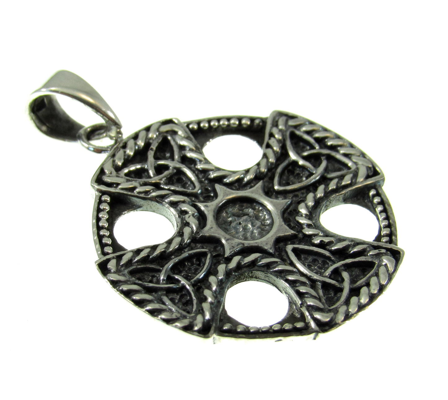 Solid 925 Sterling Silver Celtic Trinity Knot Iron Cross Pendant