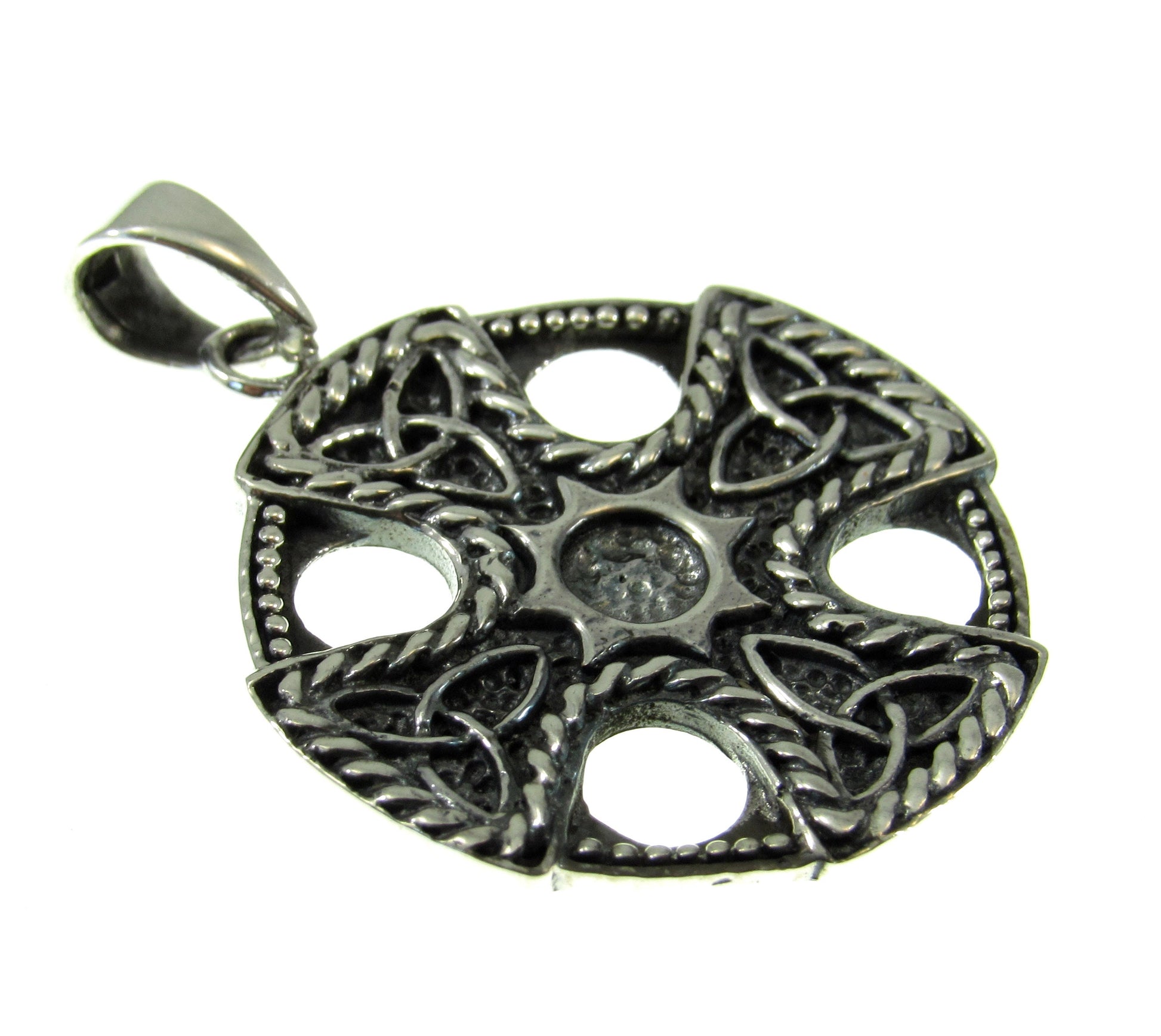 Solid 925 Sterling Silver Celtic Trinity Knot Iron Cross Pendant