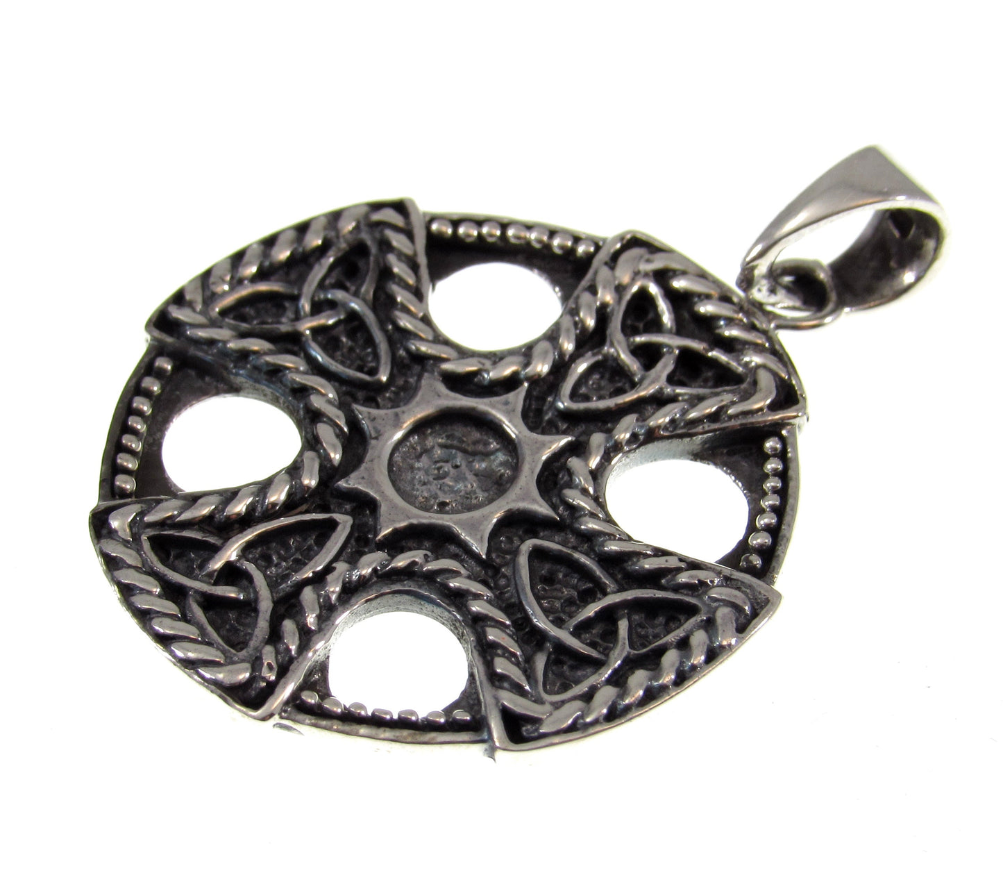 Solid 925 Sterling Silver Celtic Trinity Knot Iron Cross Pendant