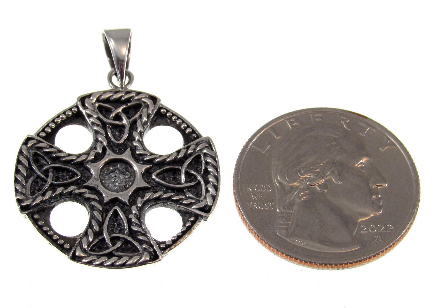 Solid 925 Sterling Silver Celtic Trinity Knot Iron Cross Pendant