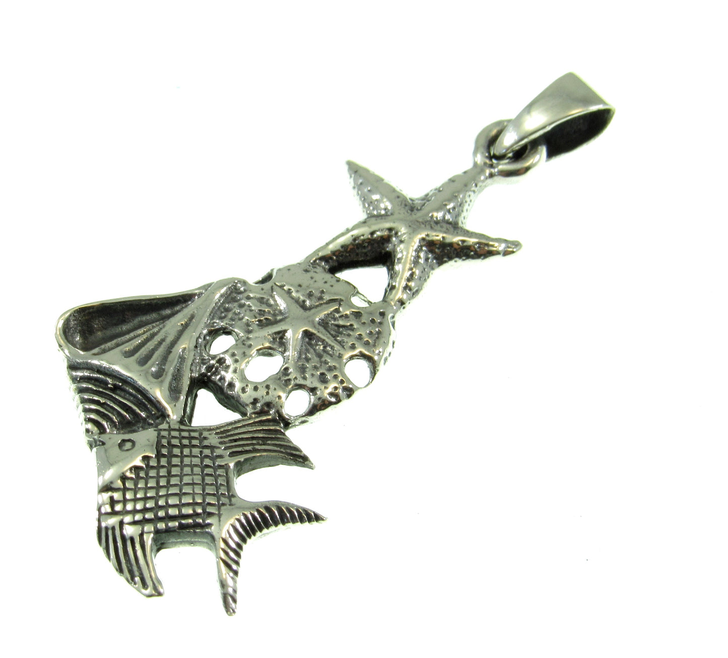 Solid 925 Sterling Silver Ocean Pendant – Starfish, Sand Dollar, and Fish Charm – Beach Lover Necklace – Nautical Sea Life Jewelry Gift