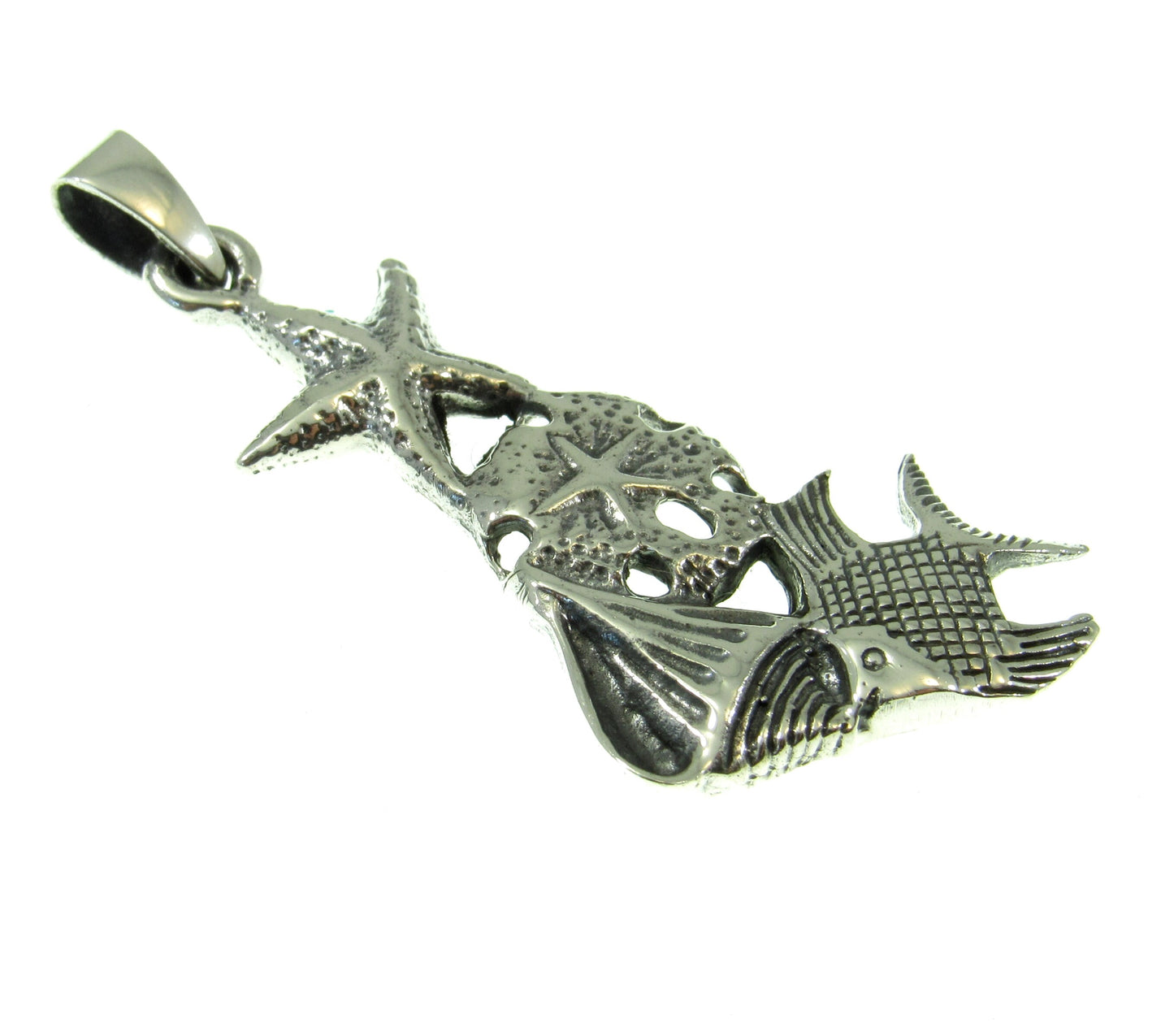 Solid 925 Sterling Silver Ocean Pendant – Starfish, Sand Dollar, and Fish Charm – Beach Lover Necklace – Nautical Sea Life Jewelry Gift