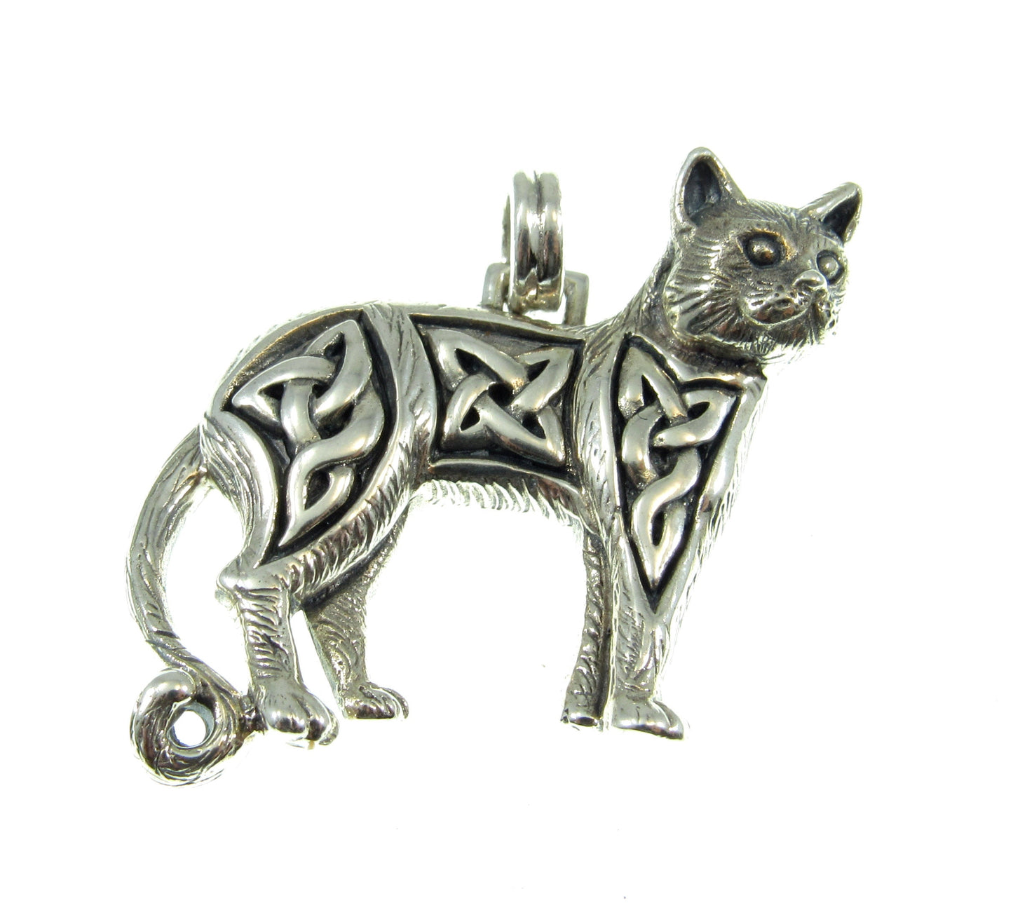 Solid 925 Sterling Silver Magical Wiccan Celtic Cat Pendant