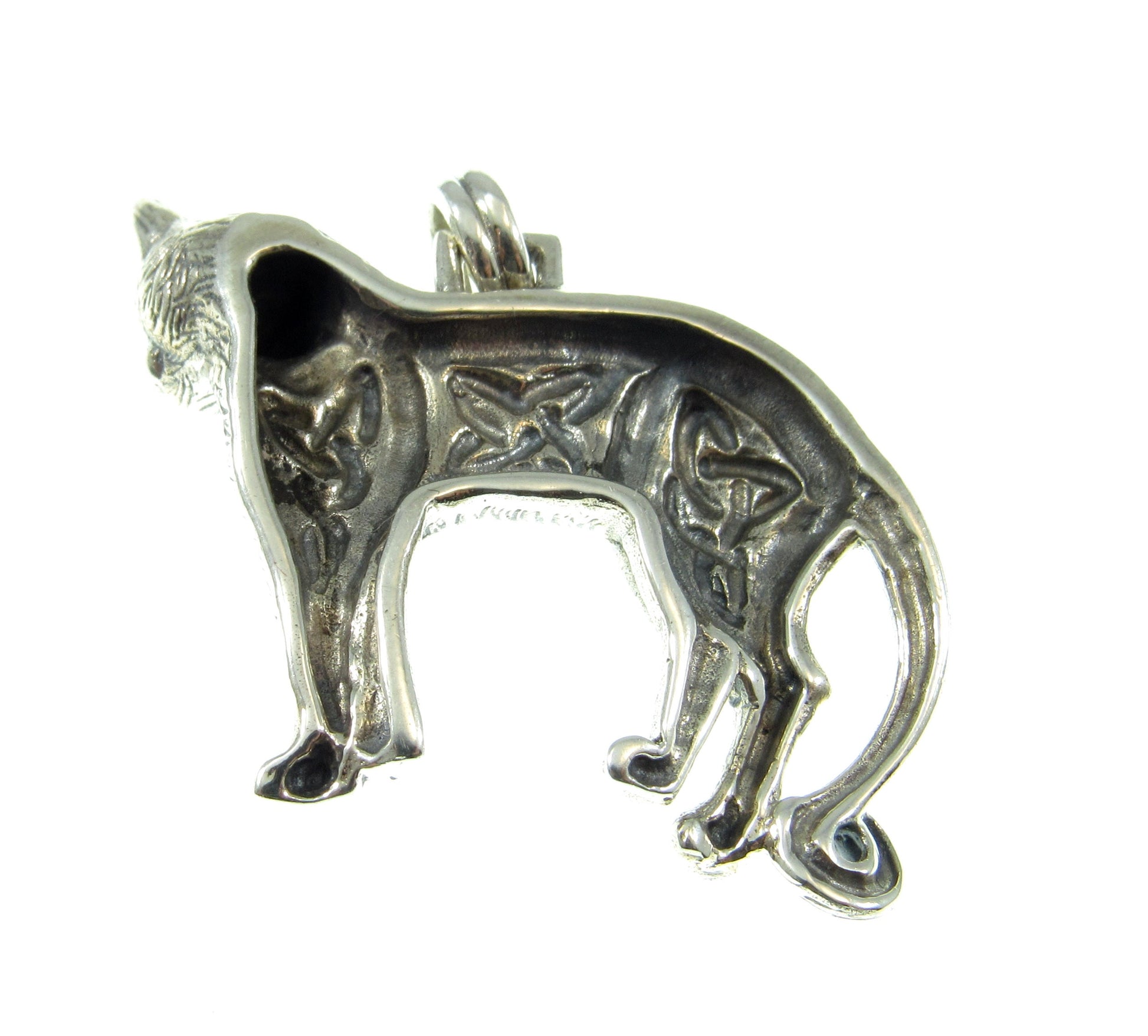 Solid 925 Sterling Silver Magical Wiccan Celtic Cat Pendant