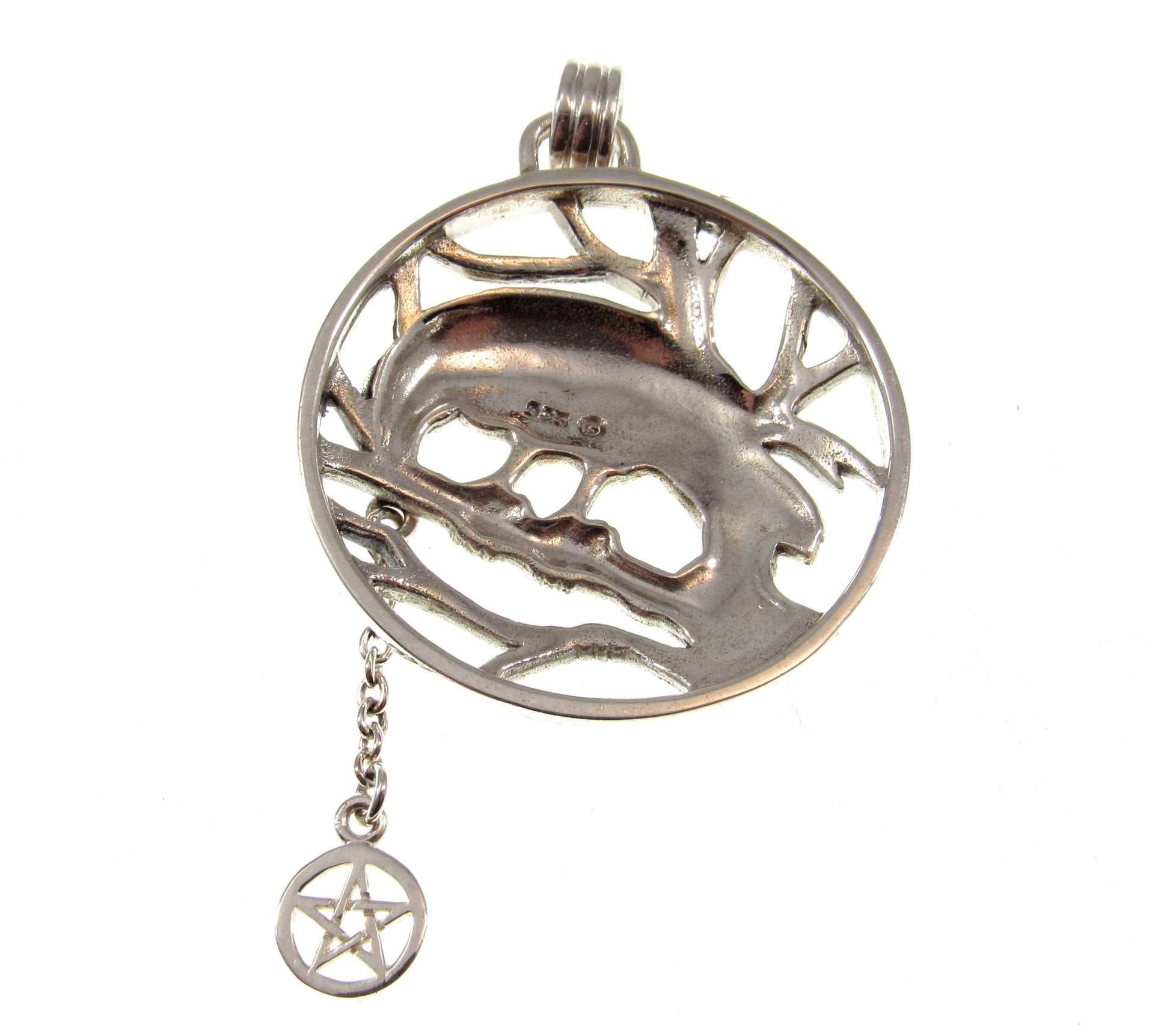 Solid 925 Sterling Silver Raven Macha Celtic Goddess of War Pendant with Pentacle, Wiccan Protection Amulet