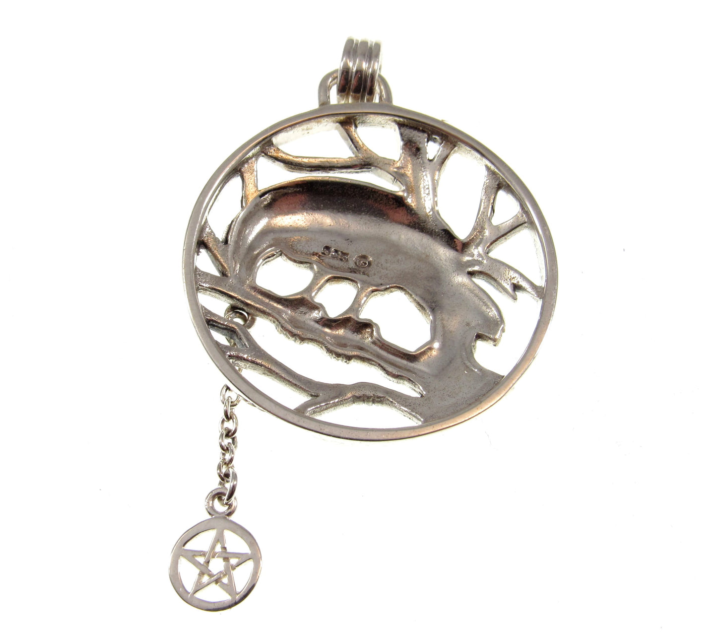Solid 925 Sterling Silver Raven Macha Goddess Pendant, Celtic Crow Pentacle Amulet, Pentagram Talisman