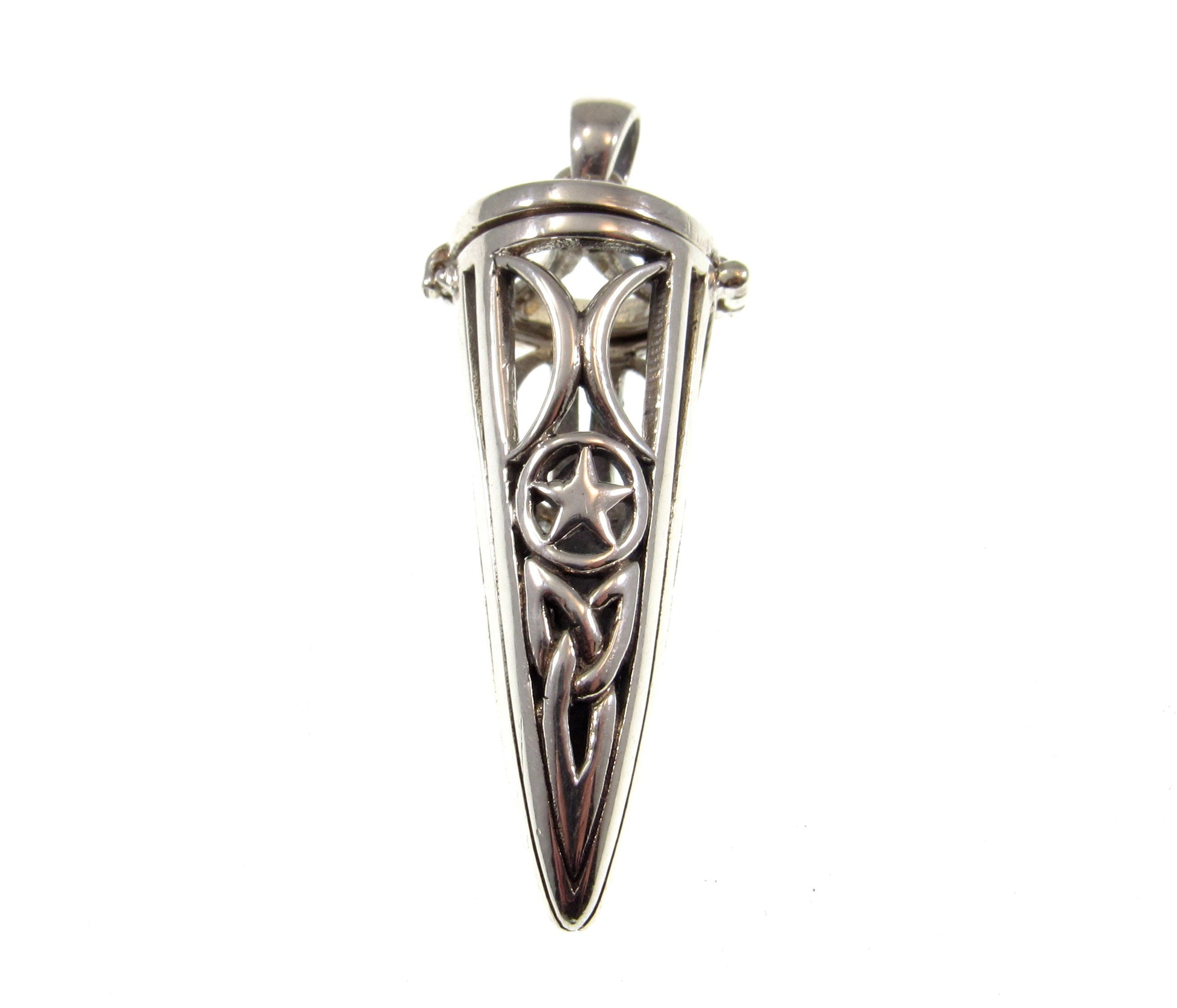 Celtic Triquetra Knot Pendulum Handcrafted in Solid 925 Sterling Silver with Hinged Lid Pendant for Spells & Potions