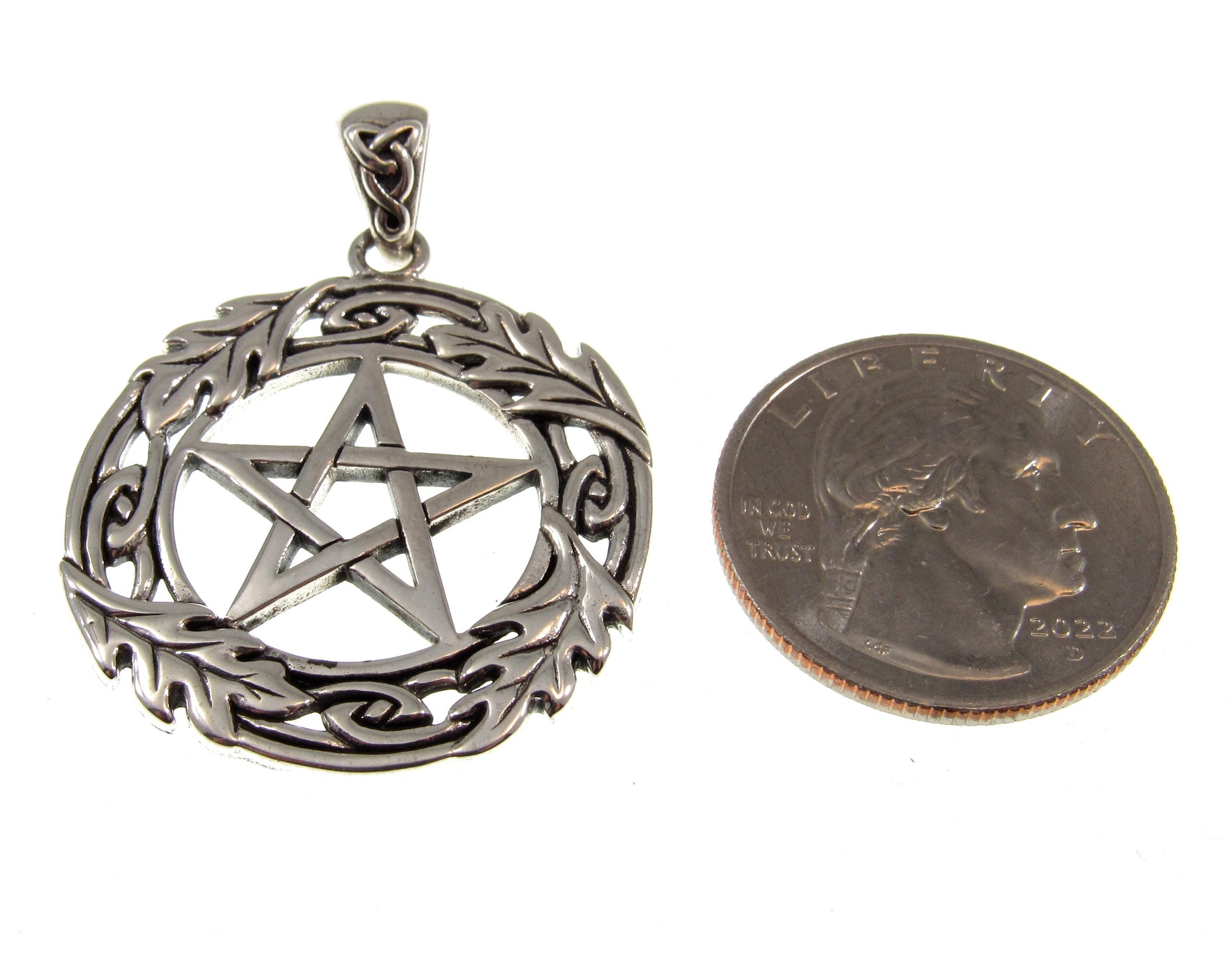 Solid 925 Sterling Silver Pentacle with Oak Leaf Wreath, Handcrafted Protection Pentagram Amulet, Pagan Wicca Talisman