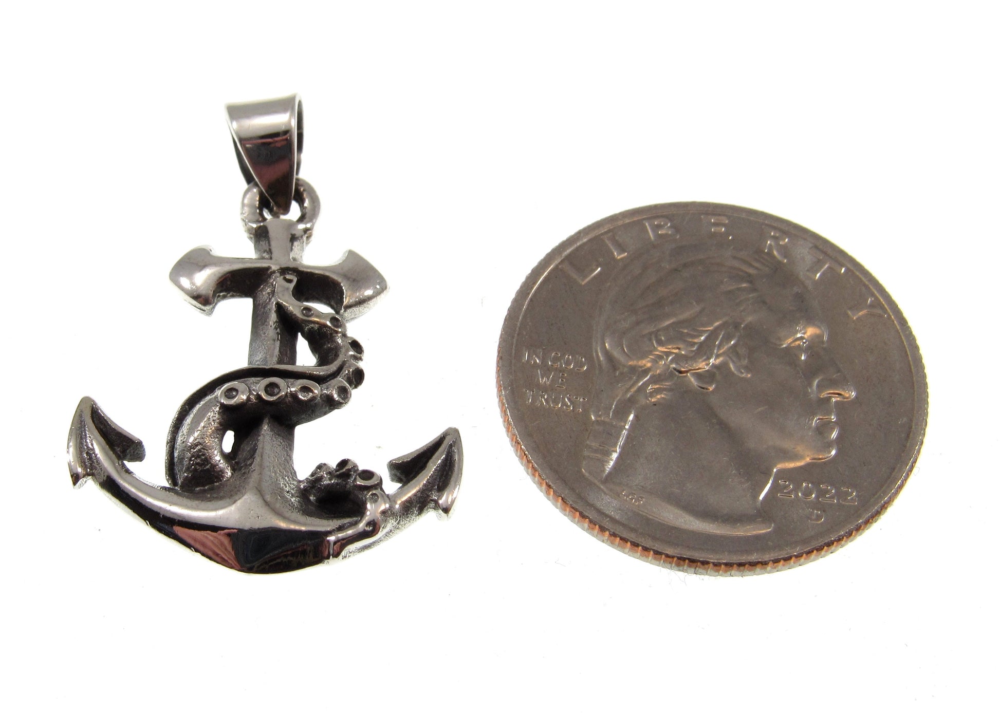 Solid 925 Sterling Silver Ship's Anchor Pendant with Octopus Tentacles, Mens Gothic Inspired Nautical Jewelry, Sea Kraken Necklace Charm