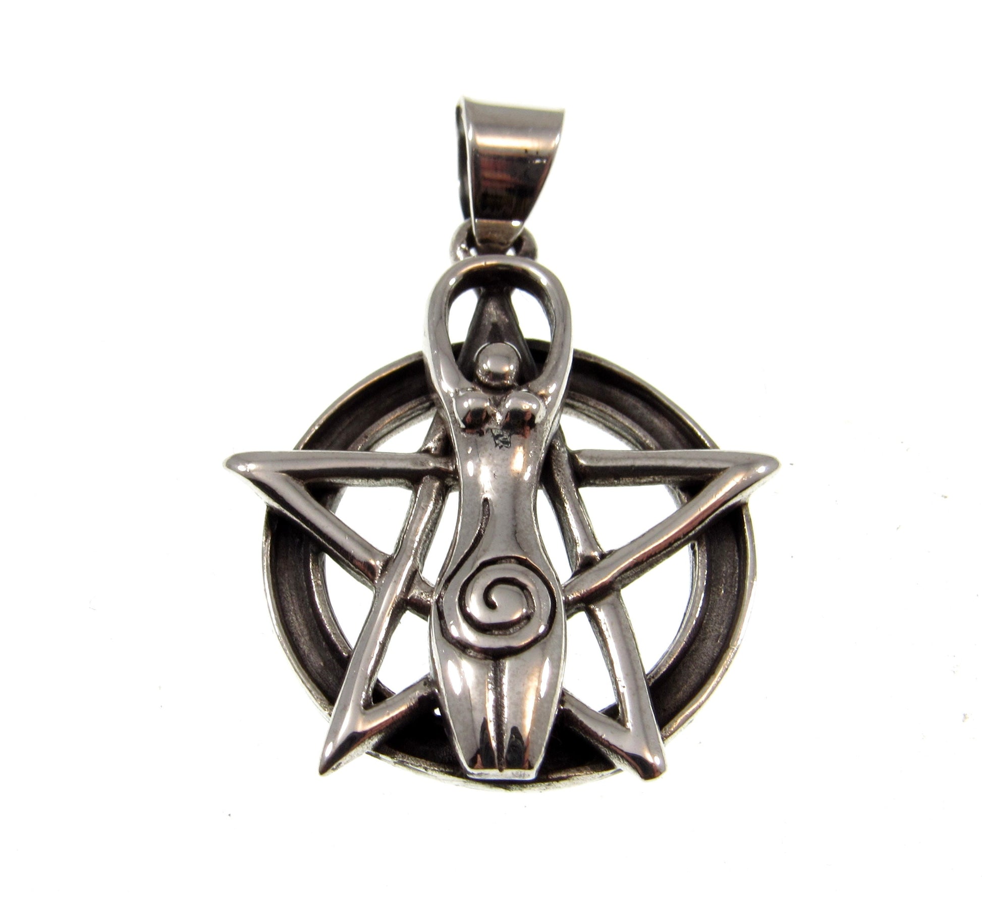 Solid 925 Sterling Silver Spiral Goddess Pentacle Pendant, Wiccan Pagan Goddess Jewelry, Feminine Divine Symbol, Magic Protection Amulet