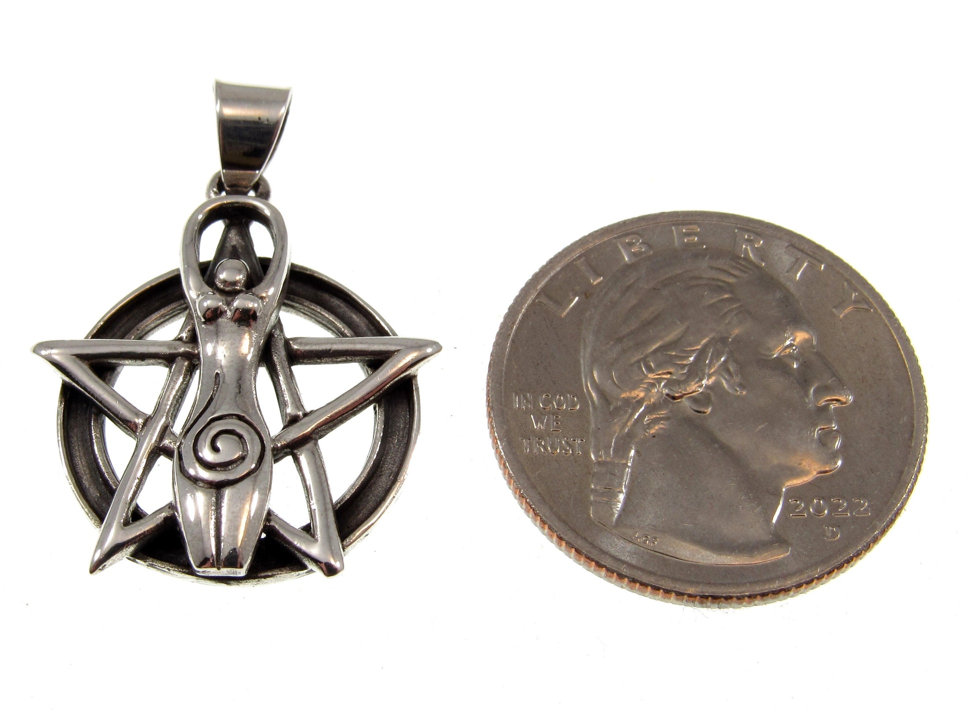 Solid 925 Sterling Silver Spiral Goddess Pentacle Pendant, Wiccan Pagan Goddess Jewelry, Feminine Divine Symbol, Magic Protection Amulet