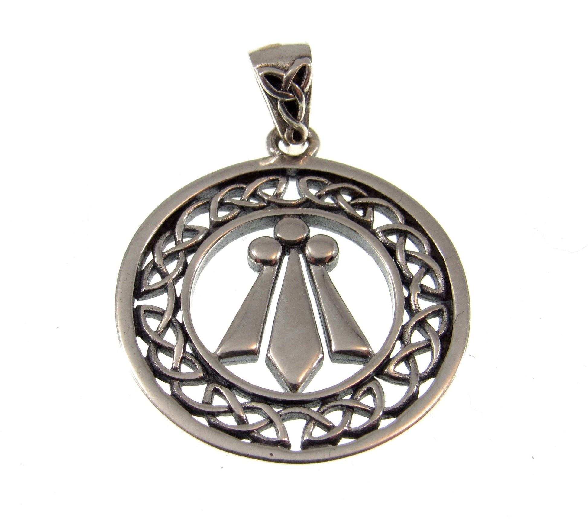 Solid 925 Sterling Silver Celtic Wreath Knot with Awen 3 Rays of Light Pendant, Magic Threefold Amulet