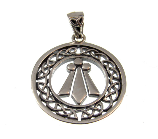 Solid 925 Sterling Silver Celtic Wreath Knot with Awen 3 Rays of Light Pendant, Magic Threefold Amulet