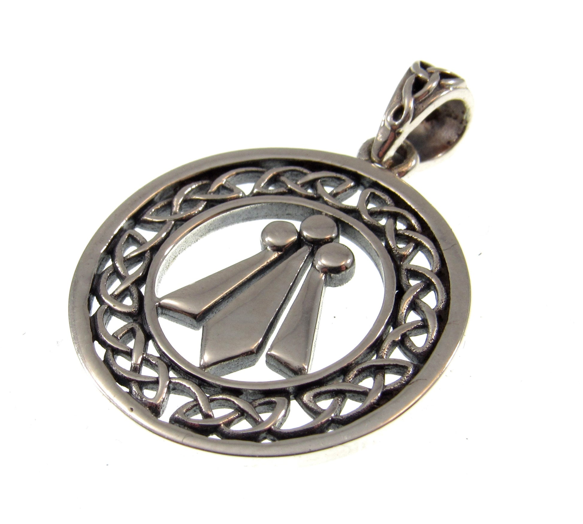 Solid 925 Sterling Silver Celtic Wreath Knot with Awen 3 Rays of Light Pendant, Magic Threefold Amulet