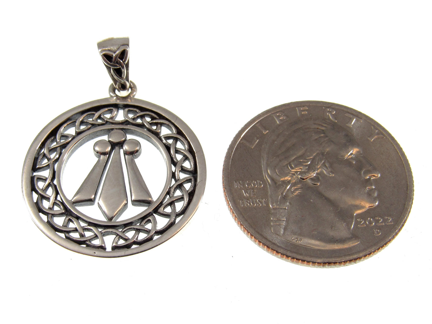 Solid 925 Sterling Silver Celtic Wreath Knot with Awen 3 Rays of Light Pendant, Magic Threefold Amulet