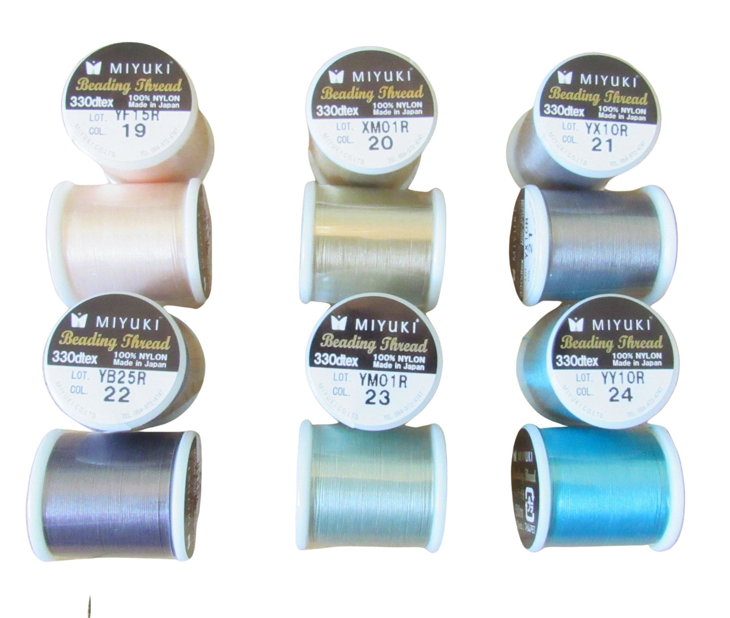 Miyuki Japanese Beading Thread Set of 24 Different Color Bobbins, 50 Meter Spools Nylon Bead Cord for Delica Bead Stringing & Jewelry Making