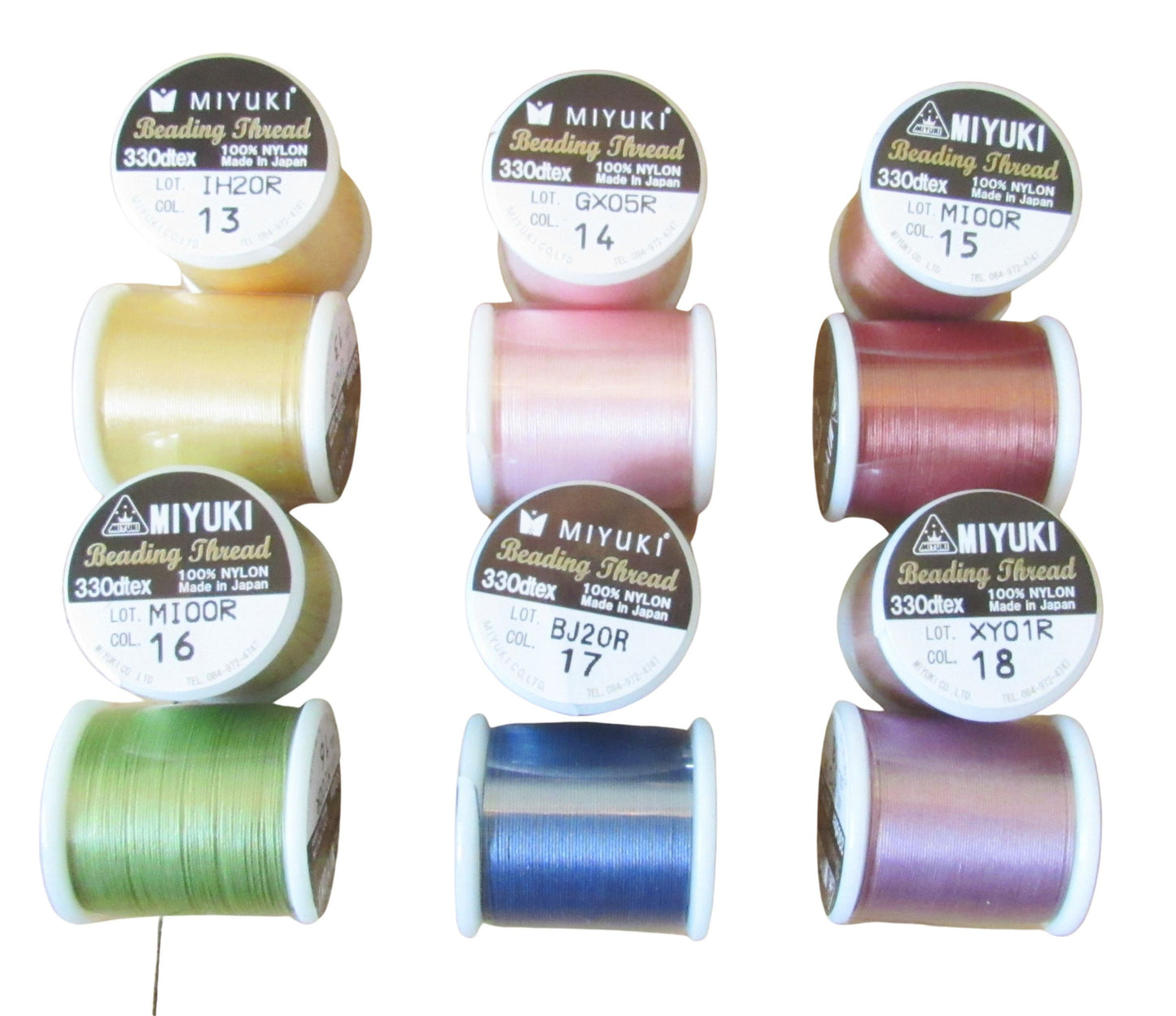 Miyuki Japanese Beading Thread Set of 24 Different Color Bobbins, 50 Meter Spools Nylon Bead Cord for Delica Bead Stringing & Jewelry Making