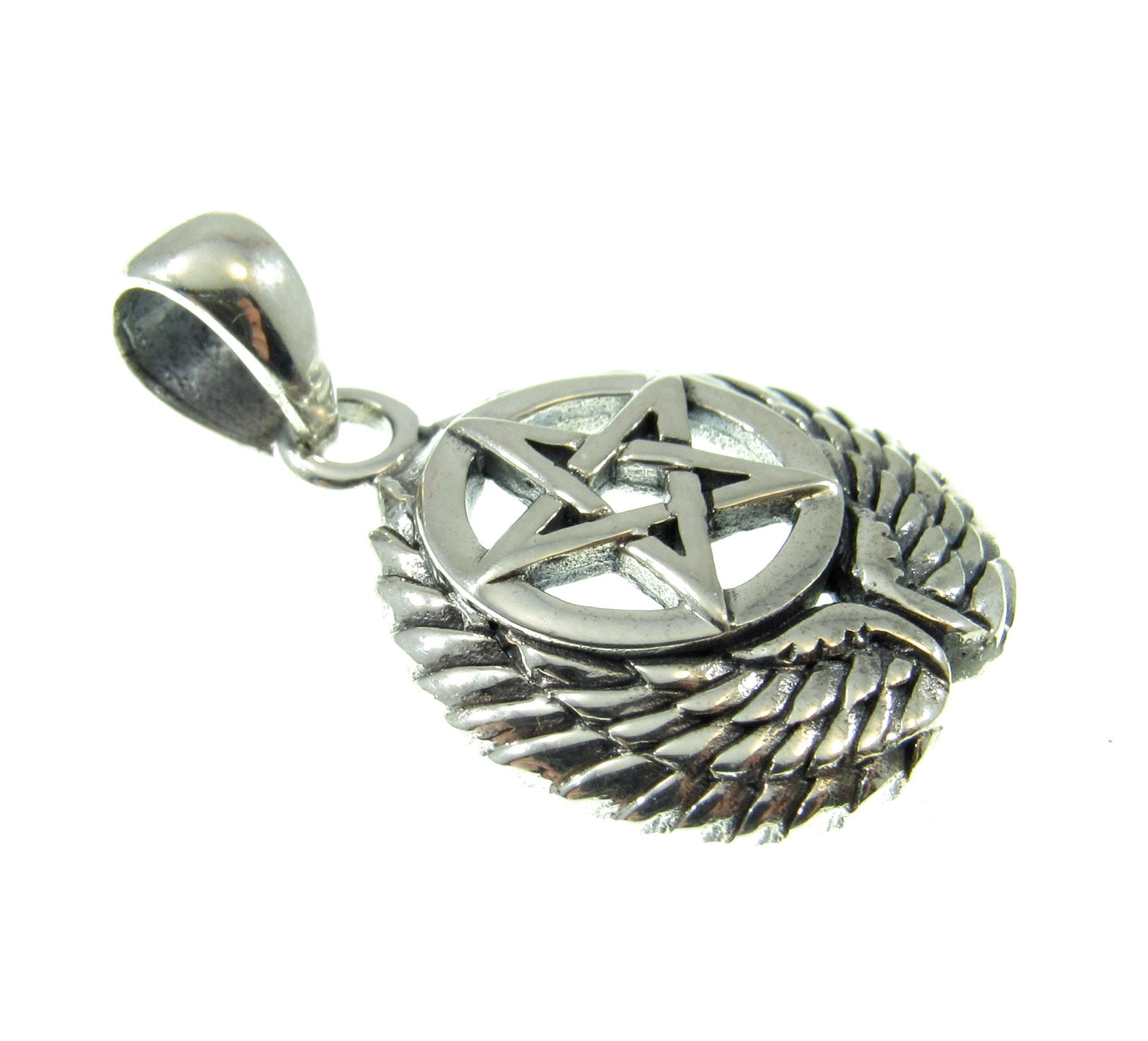 Solid 925 Sterling Silver Falcon Wing Pentacle Pendant, Powerful Pagan & Wiccan Charm