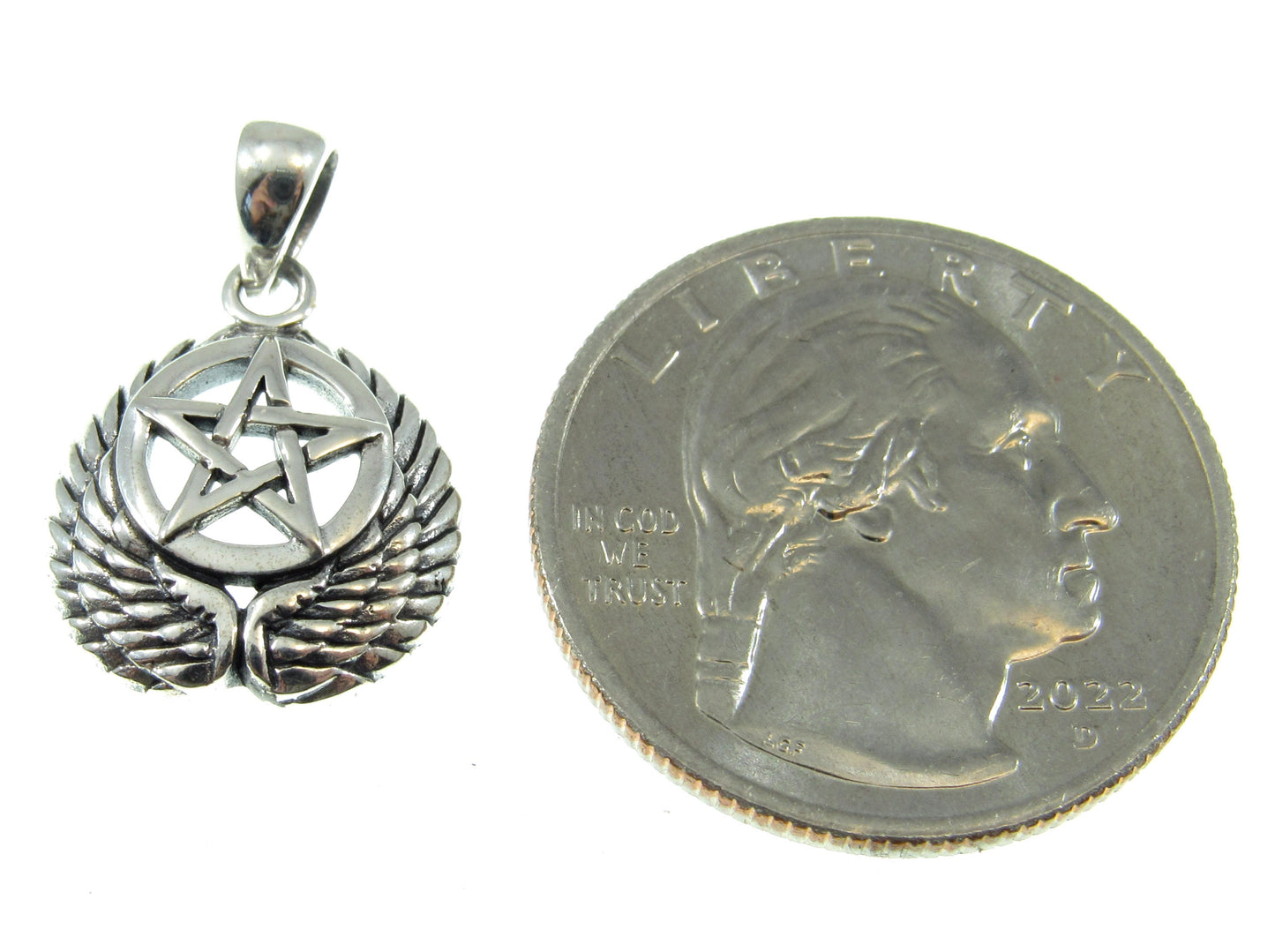Solid 925 Sterling Silver Falcon Wing Pentacle Pendant, Powerful Pagan & Wiccan Charm