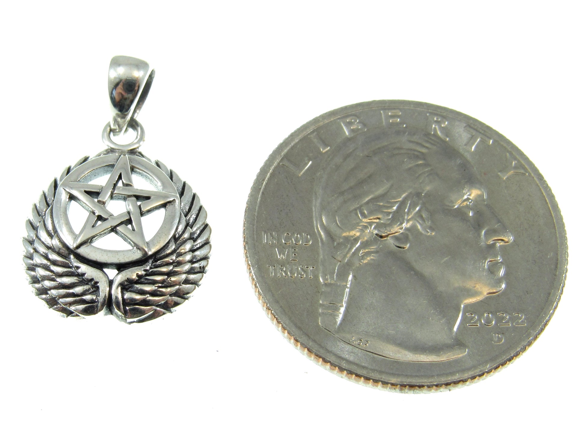 Solid 925 Sterling Silver Falcon Wing Pentacle Pendant, Powerful Pagan & Wiccan Charm