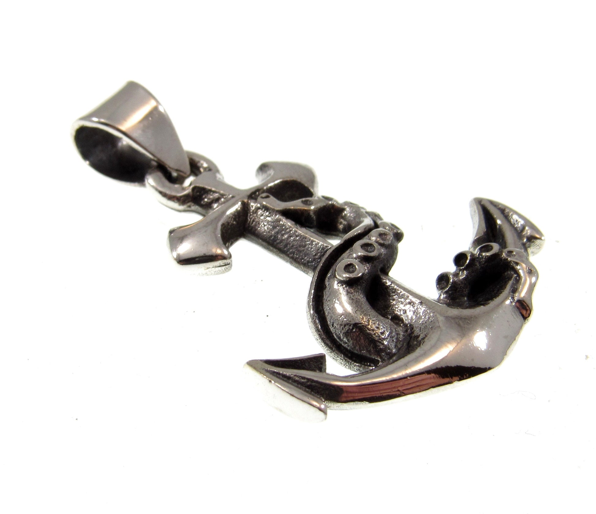 Solid 925 Sterling Silver Ship's Anchor Pendant with Octopus Tentacles, Mens Gothic Inspired Nautical Jewelry, Sea Kraken Necklace Charm
