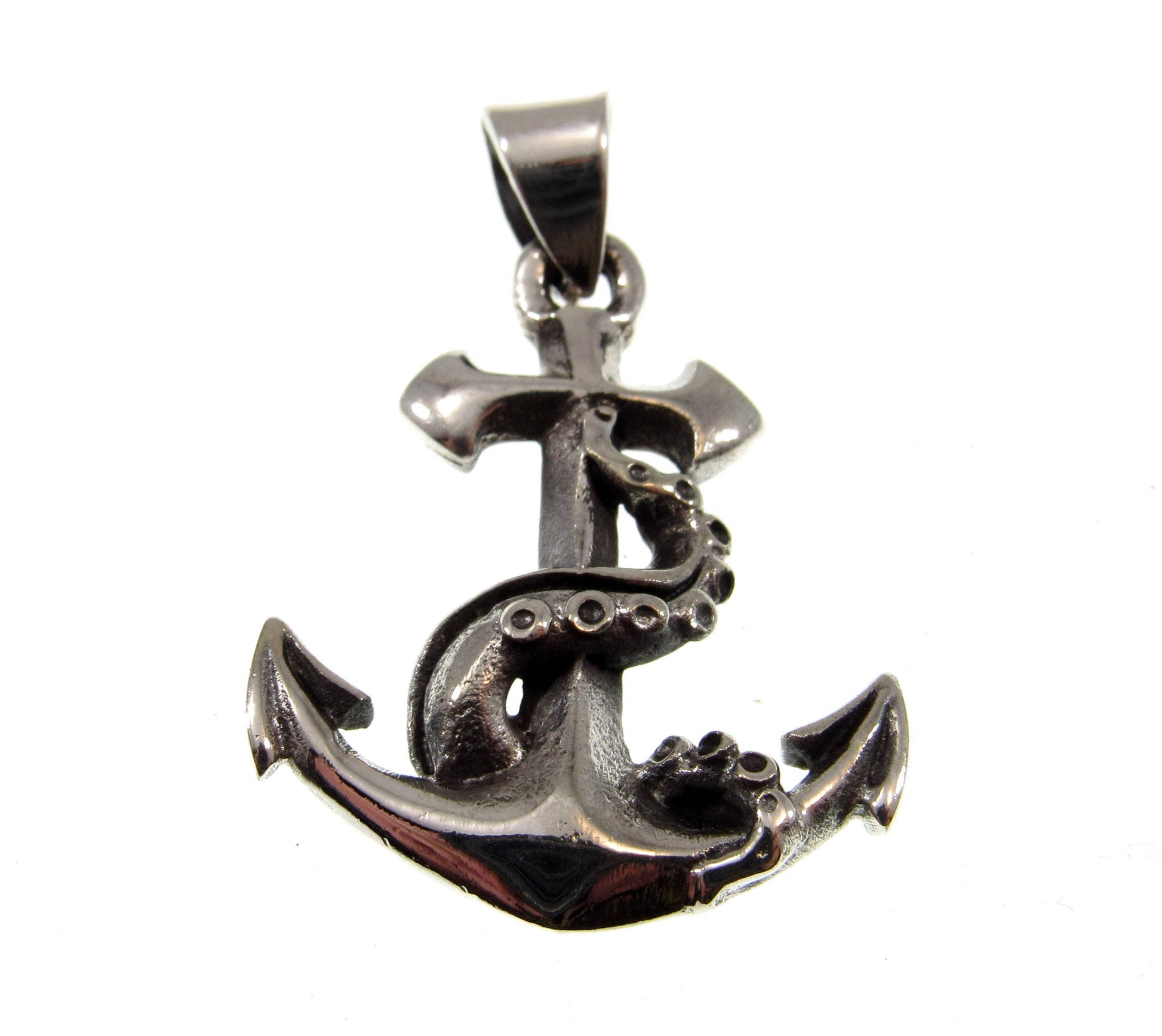 Solid 925 Sterling Silver Ship's Anchor Pendant with Octopus Tentacles, Mens Gothic Inspired Nautical Jewelry, Sea Kraken Necklace Charm