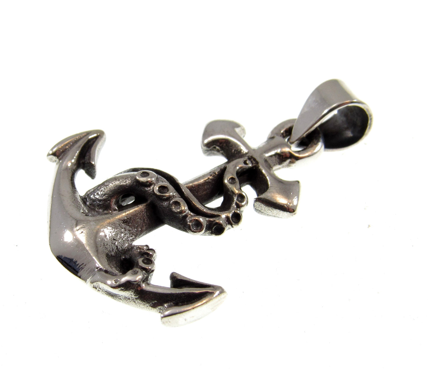 Solid 925 Sterling Silver Ship's Anchor Pendant with Octopus Tentacles, Mens Gothic Inspired Nautical Jewelry, Sea Kraken Necklace Charm