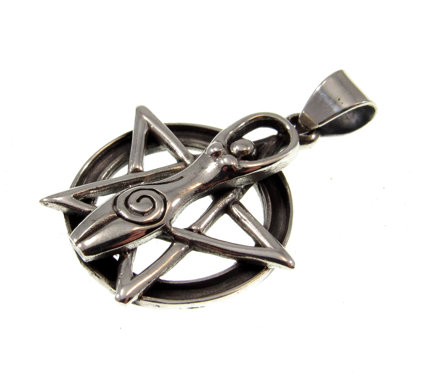 Solid 925 Sterling Silver Spiral Goddess Pentacle Pendant, Wiccan Pagan Goddess Jewelry, Feminine Divine Symbol, Magic Protection Amulet