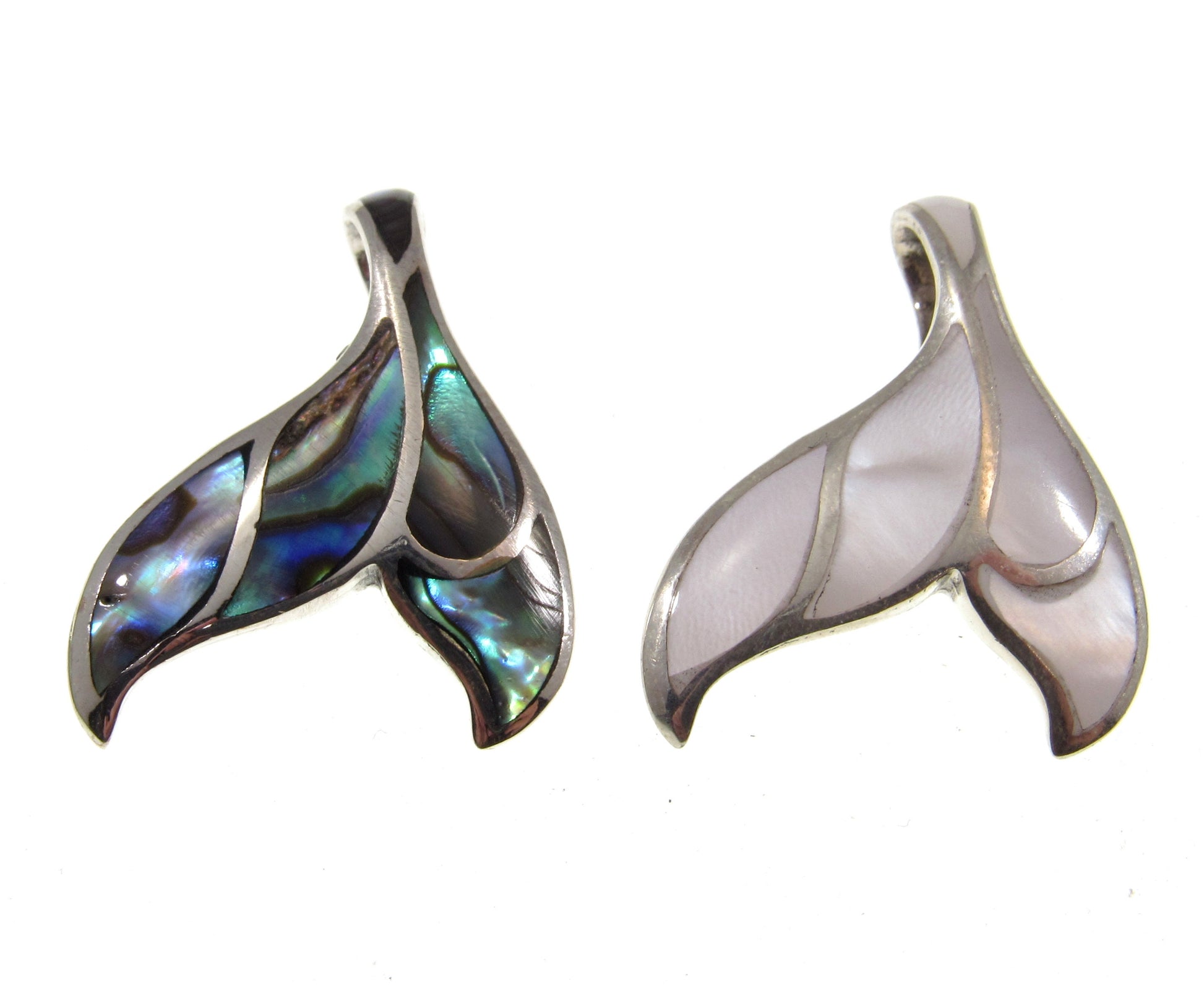 Solid 925 Sterling Silver Whale Tail Slide Pendant With Inlaid Paua (Abalone) Shell or Mother of Pearl