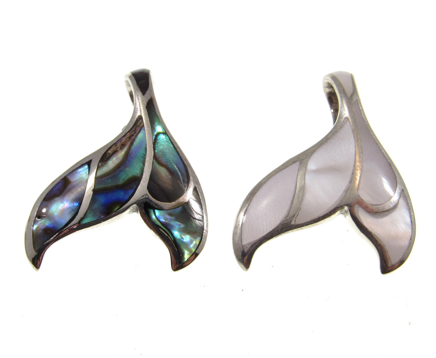 Solid 925 Sterling Silver Whale Tail Slide Pendant With Inlaid Paua (Abalone) Shell or Mother of Pearl