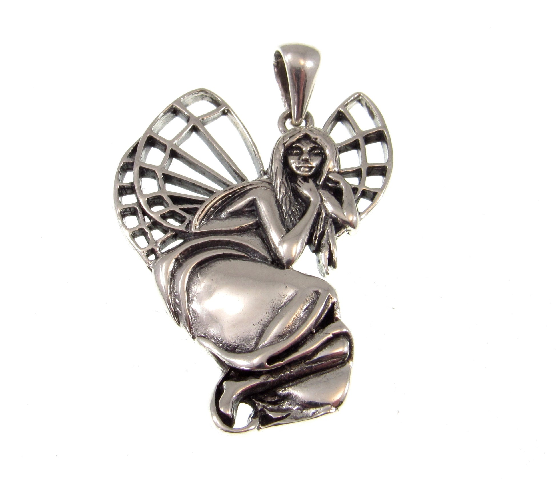 Solid 925 Sterling Silver Woodland Fairy Dreaming in the Forest Pagan Fantasy Pendant