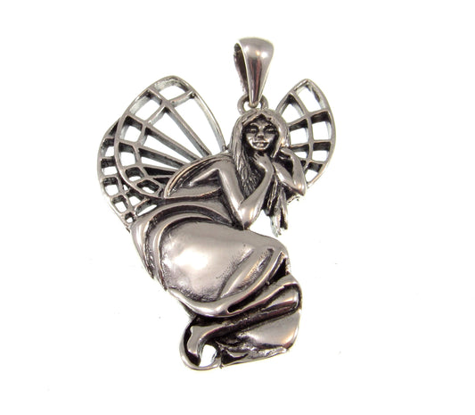 Solid 925 Sterling Silver Woodland Fairy Dreaming in the Forest Pagan Fantasy Pendant