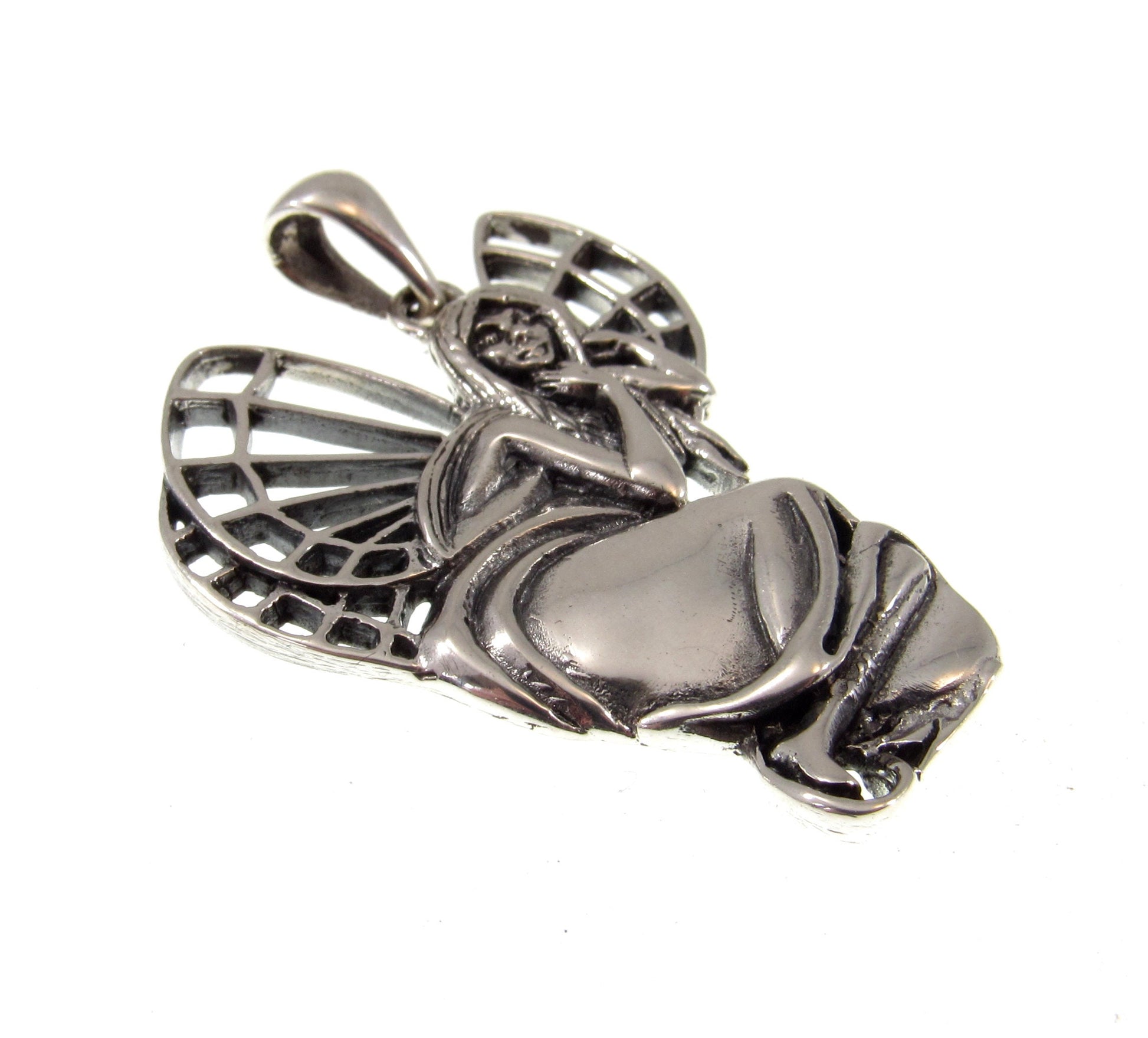 Solid 925 Sterling Silver Woodland Fairy Dreaming in the Forest Pagan Fantasy Pendant