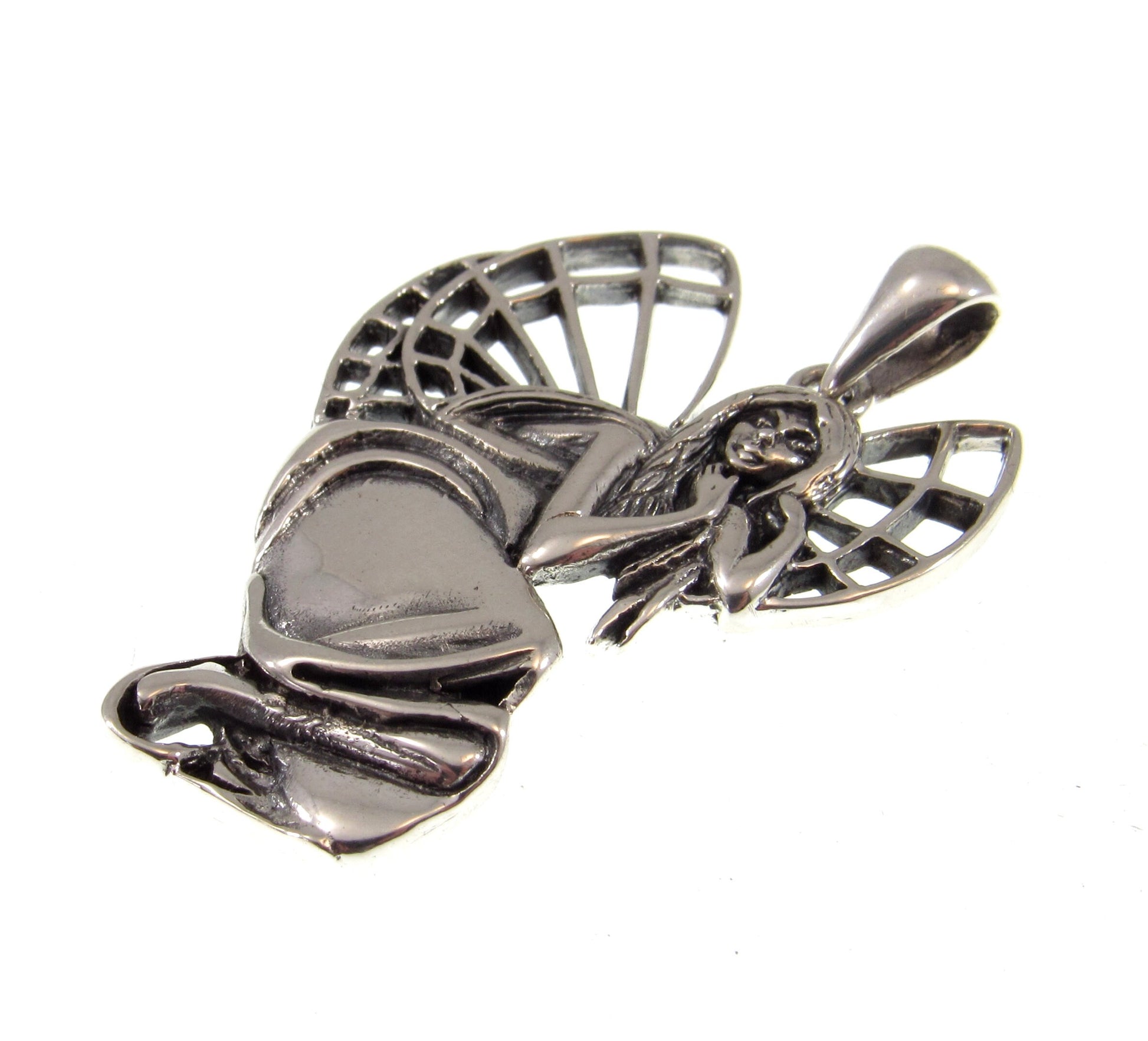 Solid 925 Sterling Silver Woodland Fairy Dreaming in the Forest Pagan Fantasy Pendant