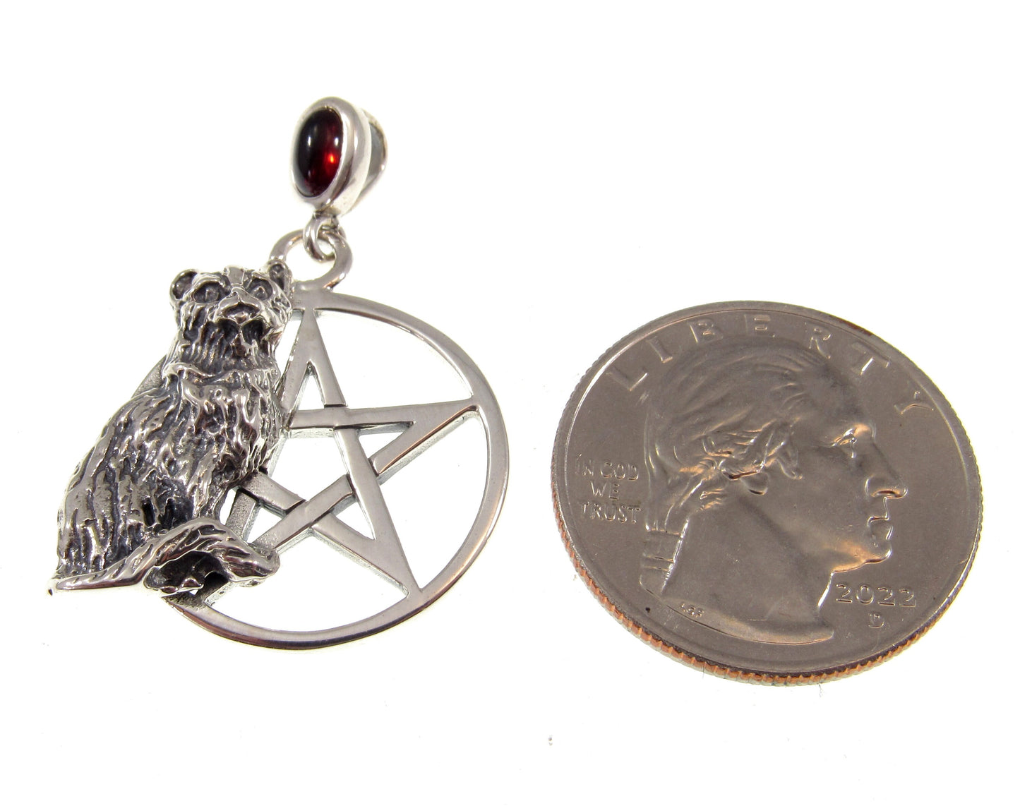 Solid 925 Sterling Silver Cat Familiar Pentacle Pendant With Gemstone: Garnet, Moonstone, Obsidian, or Peridot, Feline Pentagram