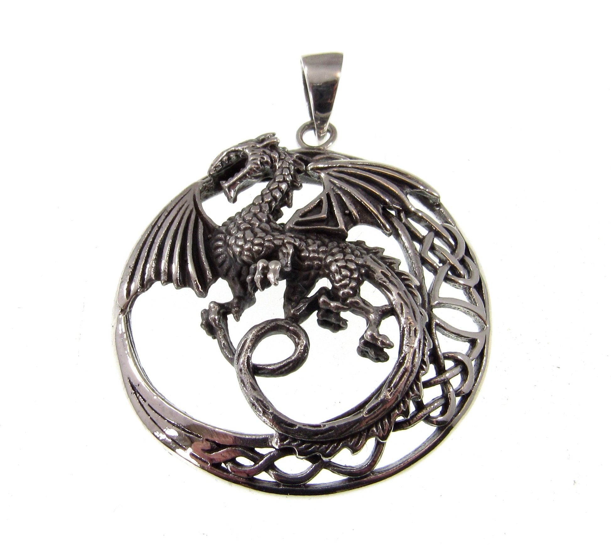 Solid 925 Sterling Silver Celtic Dragon Pendant – Mythical Viking Pendant, Medieval Fantasy Jewelry, Gothic Dragon Amulet, Norse Pagan Gift