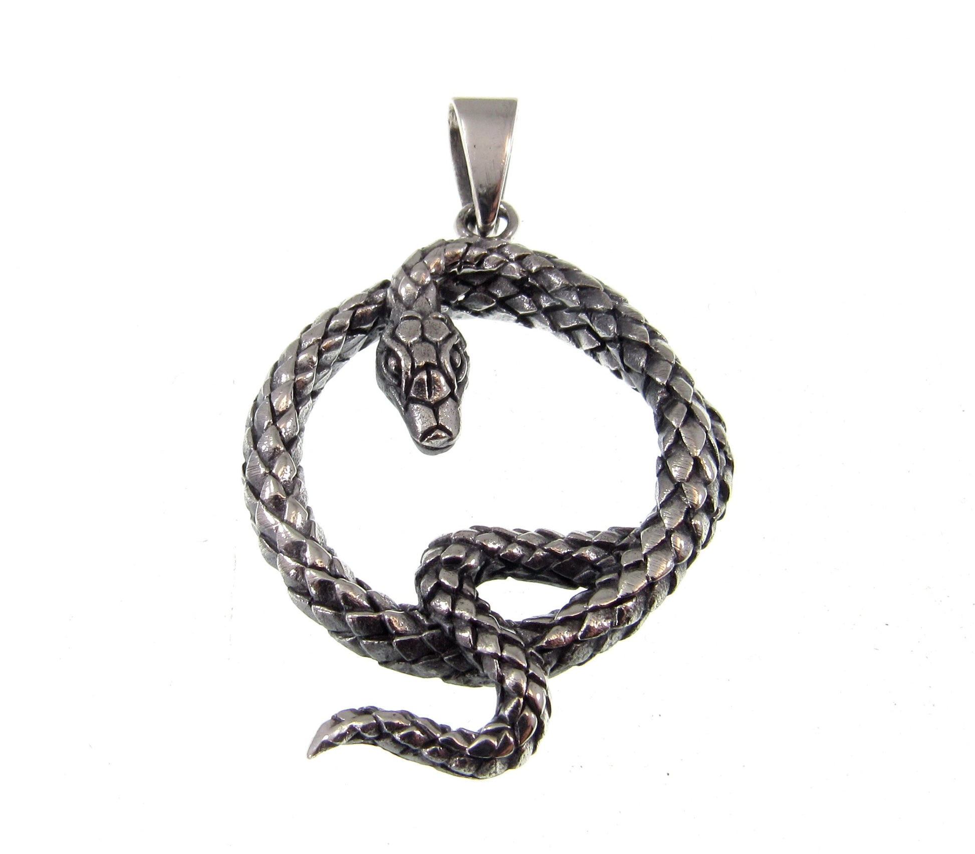 Handcrafted Solid 925 Sterling Silver Round Coiled Snake Pit Viper Pendant Biker Gothic Punk Rocker Interest Jewelry