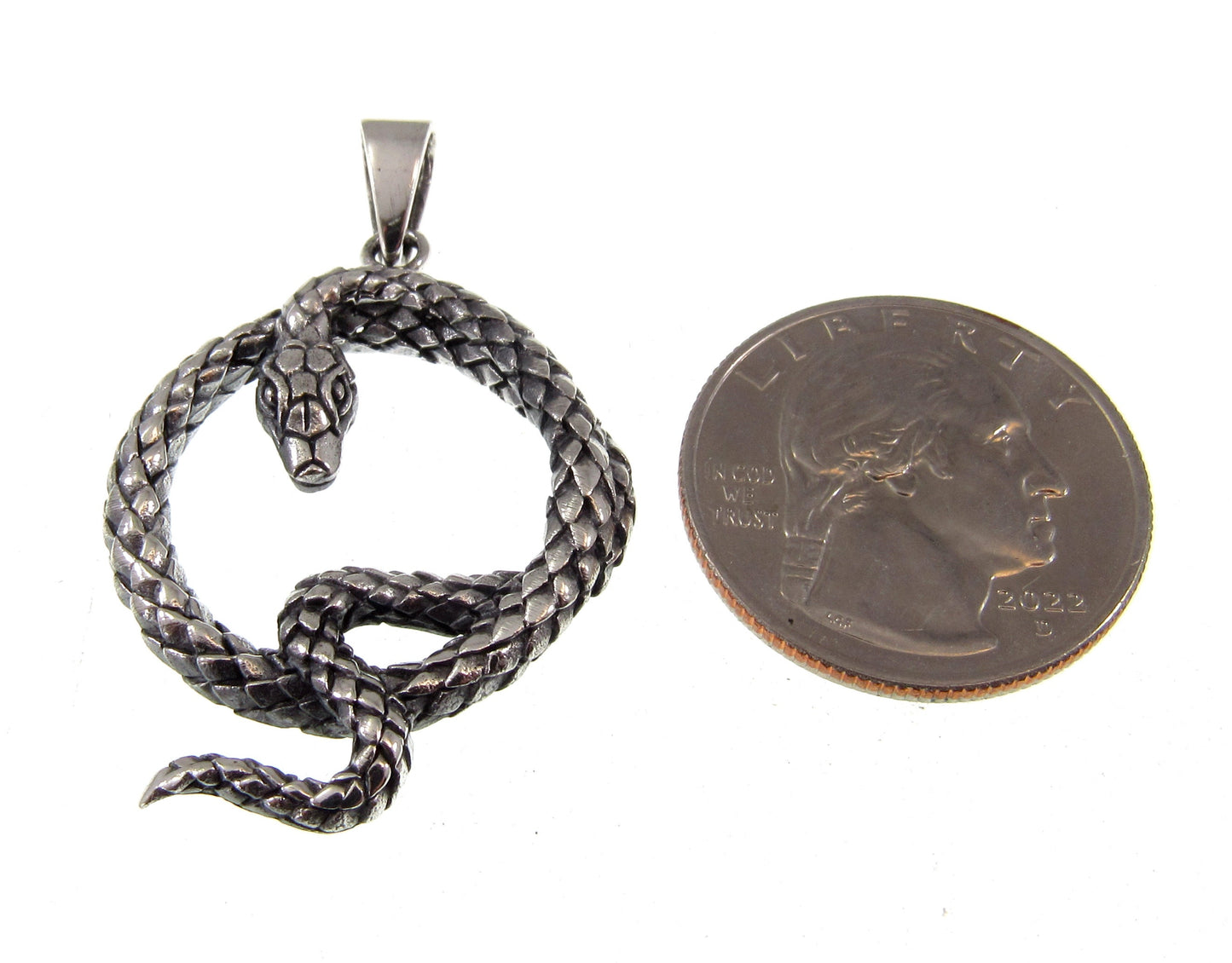 Handcrafted Solid 925 Sterling Silver Round Coiled Snake Pit Viper Pendant Biker Gothic Punk Rocker Interest Jewelry