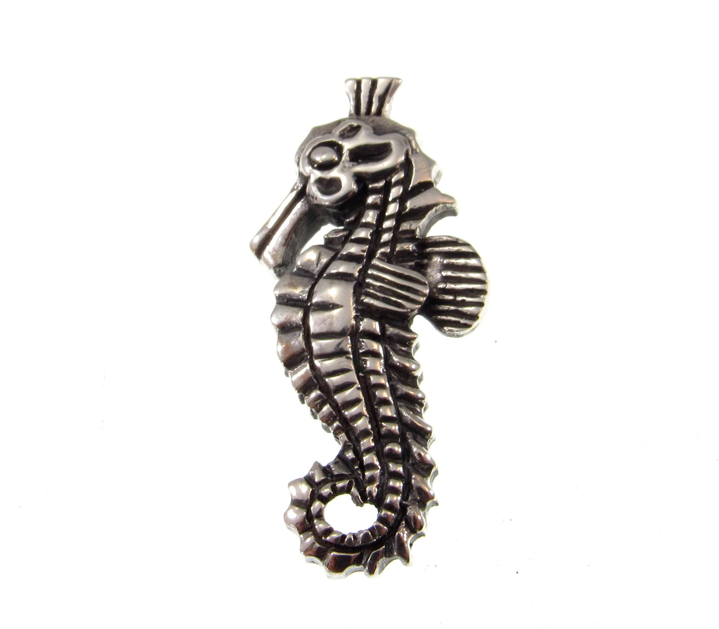 Solid 925 Sterling Silver Seahorse Slide Pendant – Nautical Ocean Jewelry, Marine Life Pendant, Beach Lover Gift, Coastal Sea Creature Charm