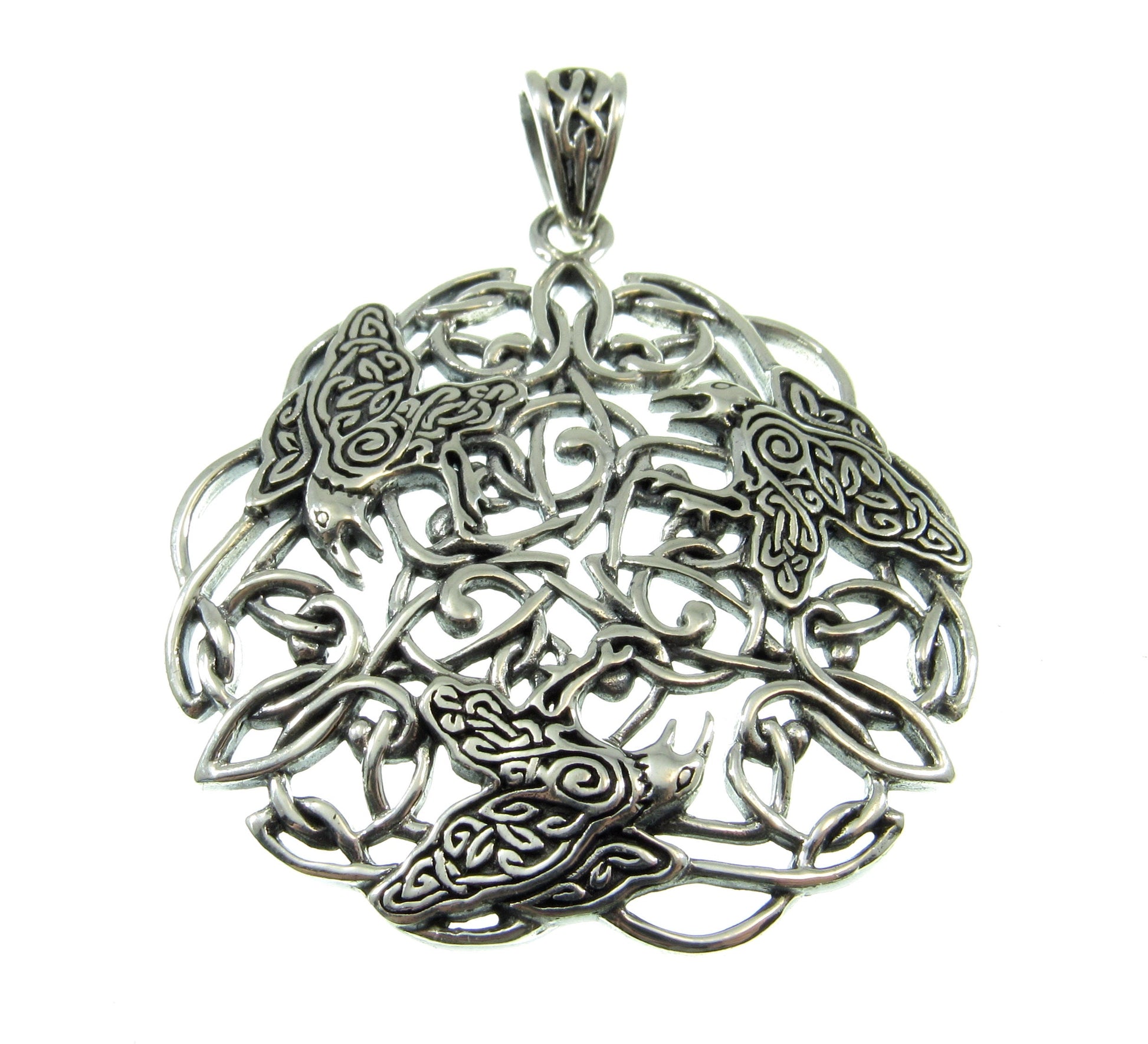 Solid 925 Sterling Silver Celtic Raven Pendant by Celebrated Fairytale Author and Artist Brigid Ashwood