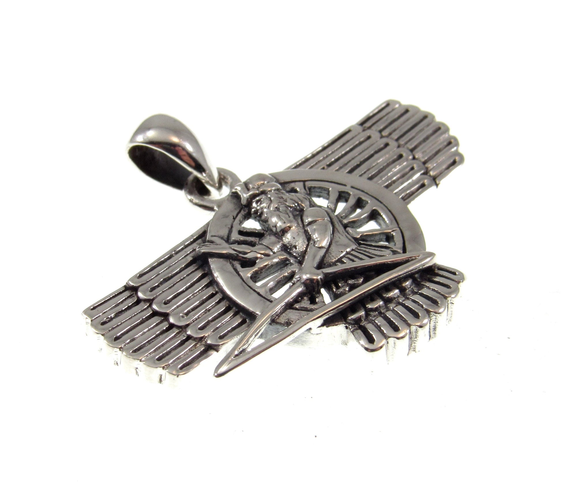 Solid 925 Sterling Silver Ashur Assyrian God Pendant, Head of Mesopotamian Pantheon, Feather Robed Archer