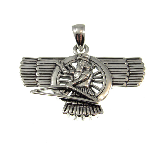 Solid 925 Sterling Silver Ashur Assyrian God Pendant, Head of Mesopotamian Pantheon, Feather Robed Archer
