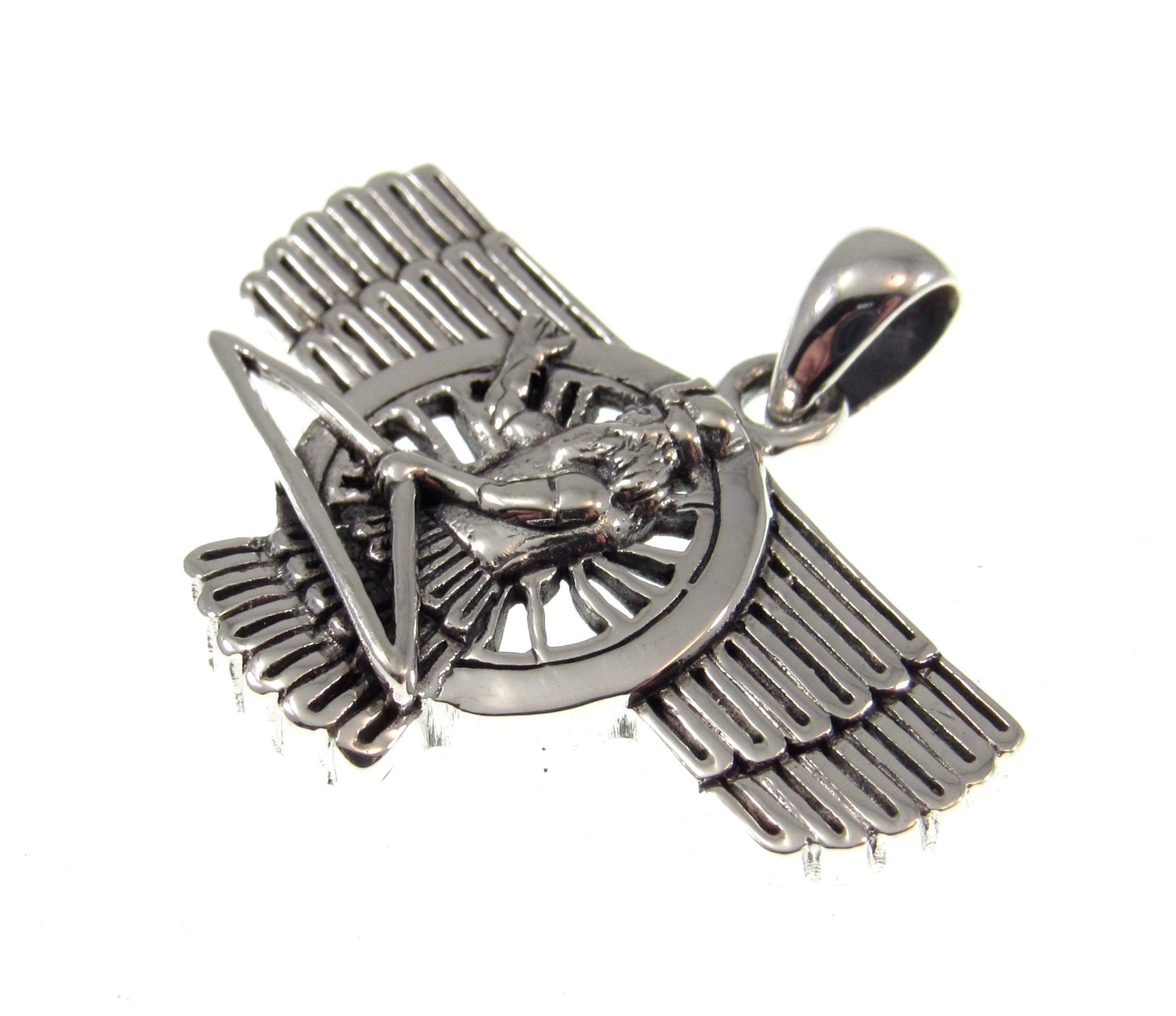 Solid 925 Sterling Silver Ashur Assyrian God Pendant, Head of Mesopotamian Pantheon, Feather Robed Archer