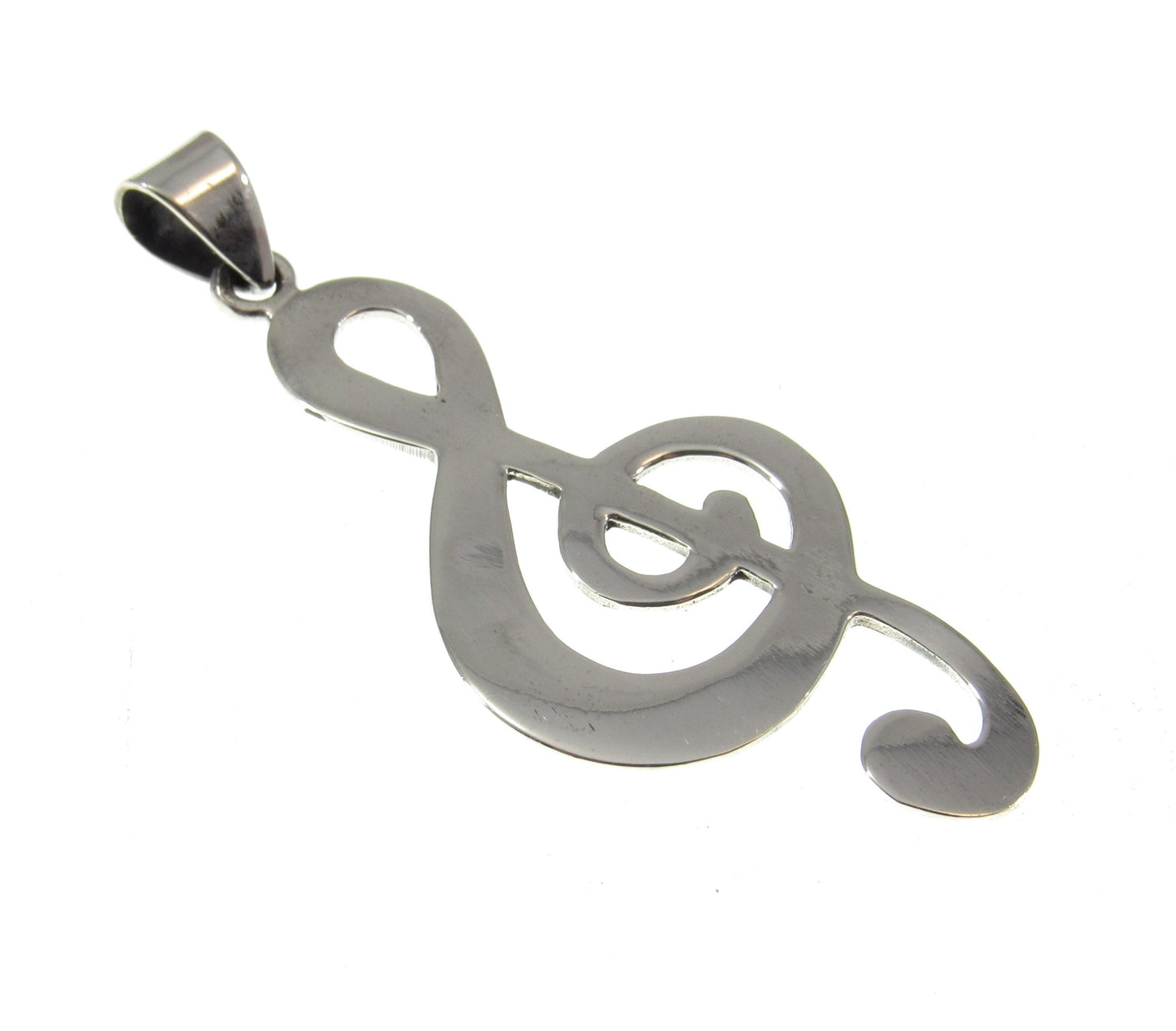 Solid 925 Sterling Silver Treble Clef Pendant, Handcrafted French Violon G Clef Musical Jewelry, Music Note Necklace Charm