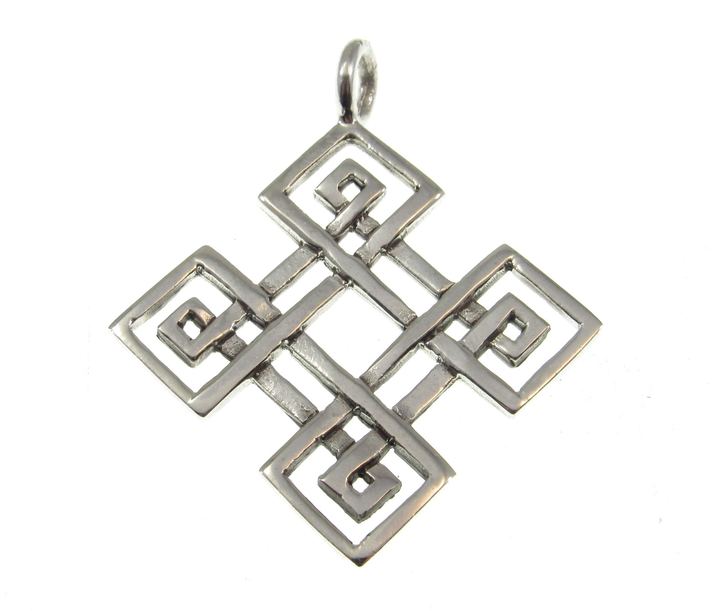 Solid 925 Sterling Silver Celtic Diamond Shaped Quaternary Knot Pendant, Handcrafted Square Shield Amulet