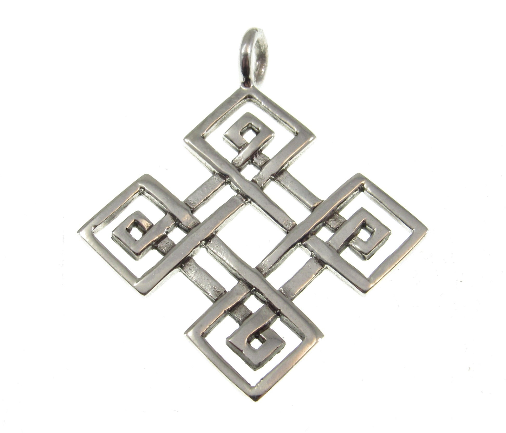 Solid 925 Sterling Silver Celtic Diamond Shaped Quaternary Knot Pendant, Handcrafted Square Shield Amulet
